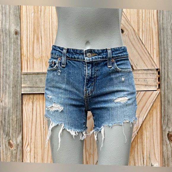 Levi's Vintage Clothing Vintage Y2K Levis 515 Distressed Stretch Cut Off Jean Shorts Size 28" / US 6 / IT 42 - 1 Thumbnail