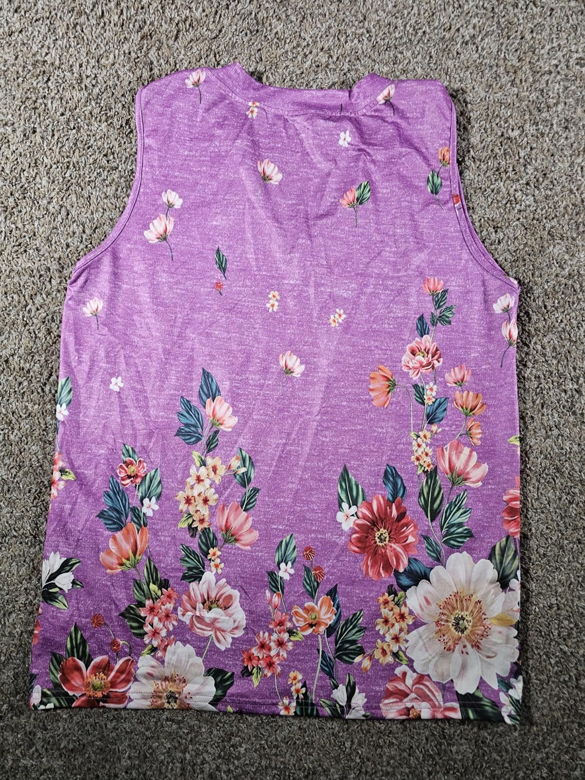 The Unbranded Brand Purple Floral Tank Top L Size L / US 10 / IT 46 - 6 Thumbnail