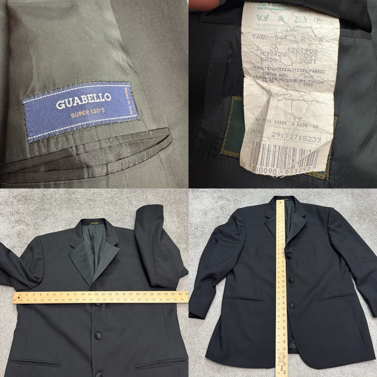 Vintage VINTAGE Guabello Blazer Jacket Mens 44R Black Wool Three-Button Notch Lapel Single-Breasted 3-Button 46 Chest Italy Classic Designer Size 44R - 9 Thumbnail