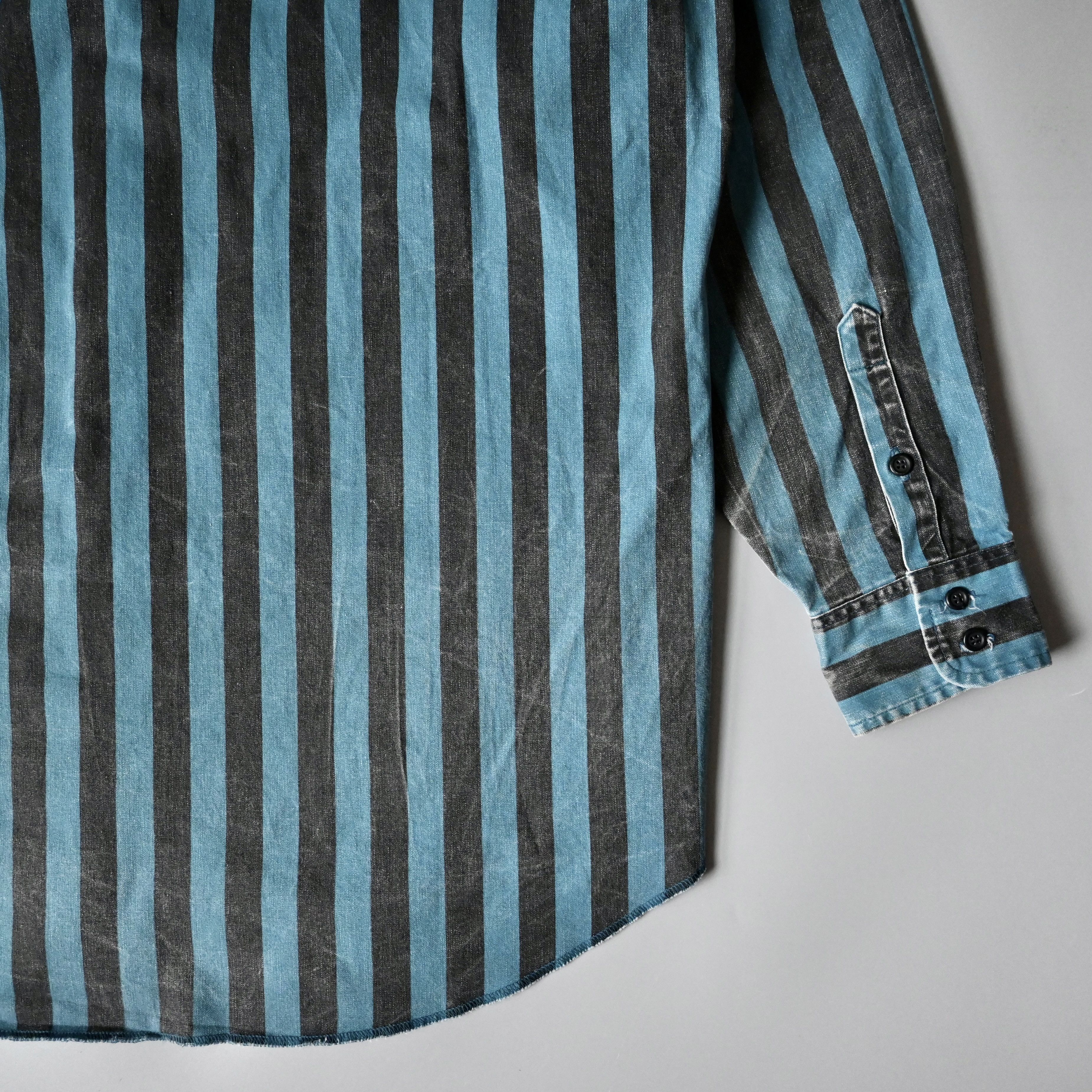 Vintage VTG Wrangler Brushpopper shirt BL x BK block stripe 17.5-35 Size US XL / EU 56 / 4 - 8 Thumbnail