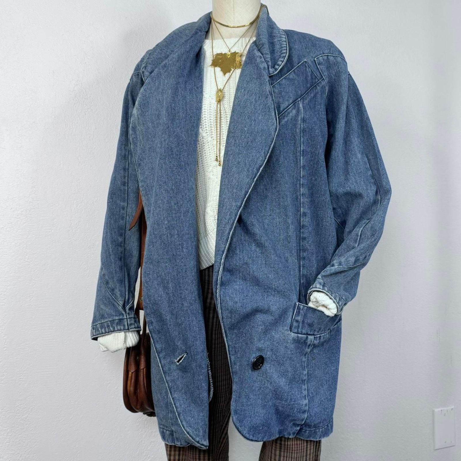 Vintage Vintage Denim Oversized Jacket One Button Shawl Collar Size S / US 4 / IT 40 - 1 Thumbnail