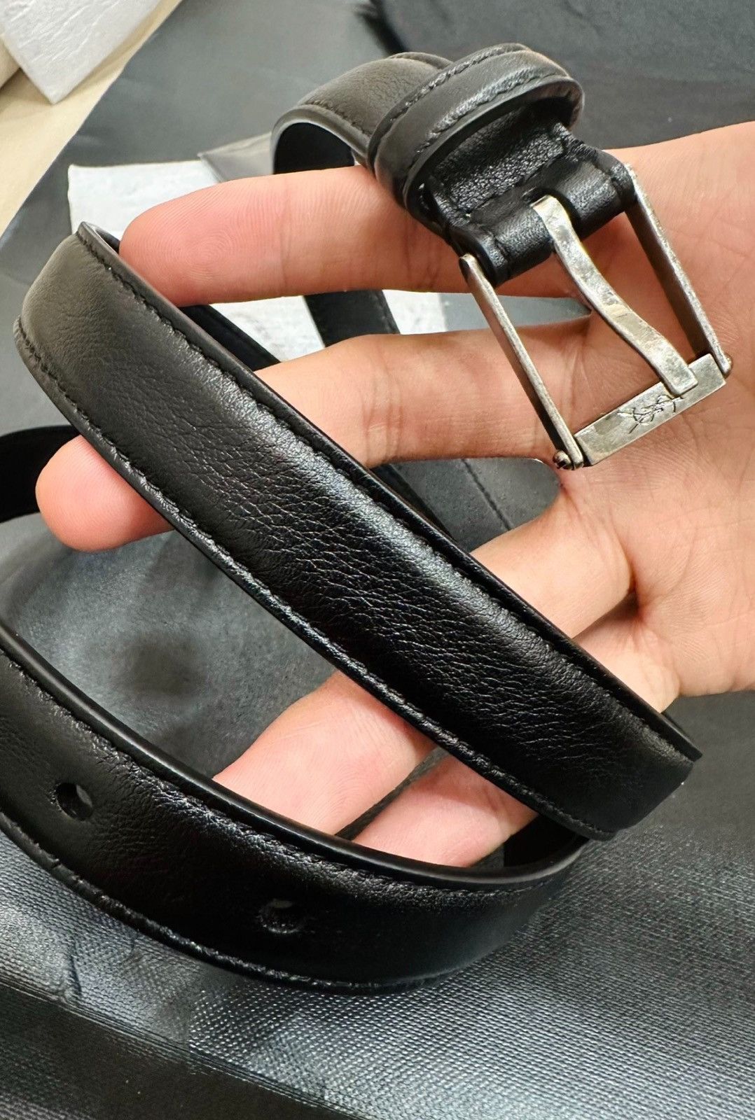 Saint Laurent Paris YSL Saint Laurent Men’s Leather Belt – 2CM Wide (Size 80) Size ONE SIZE - 3 Thumbnail
