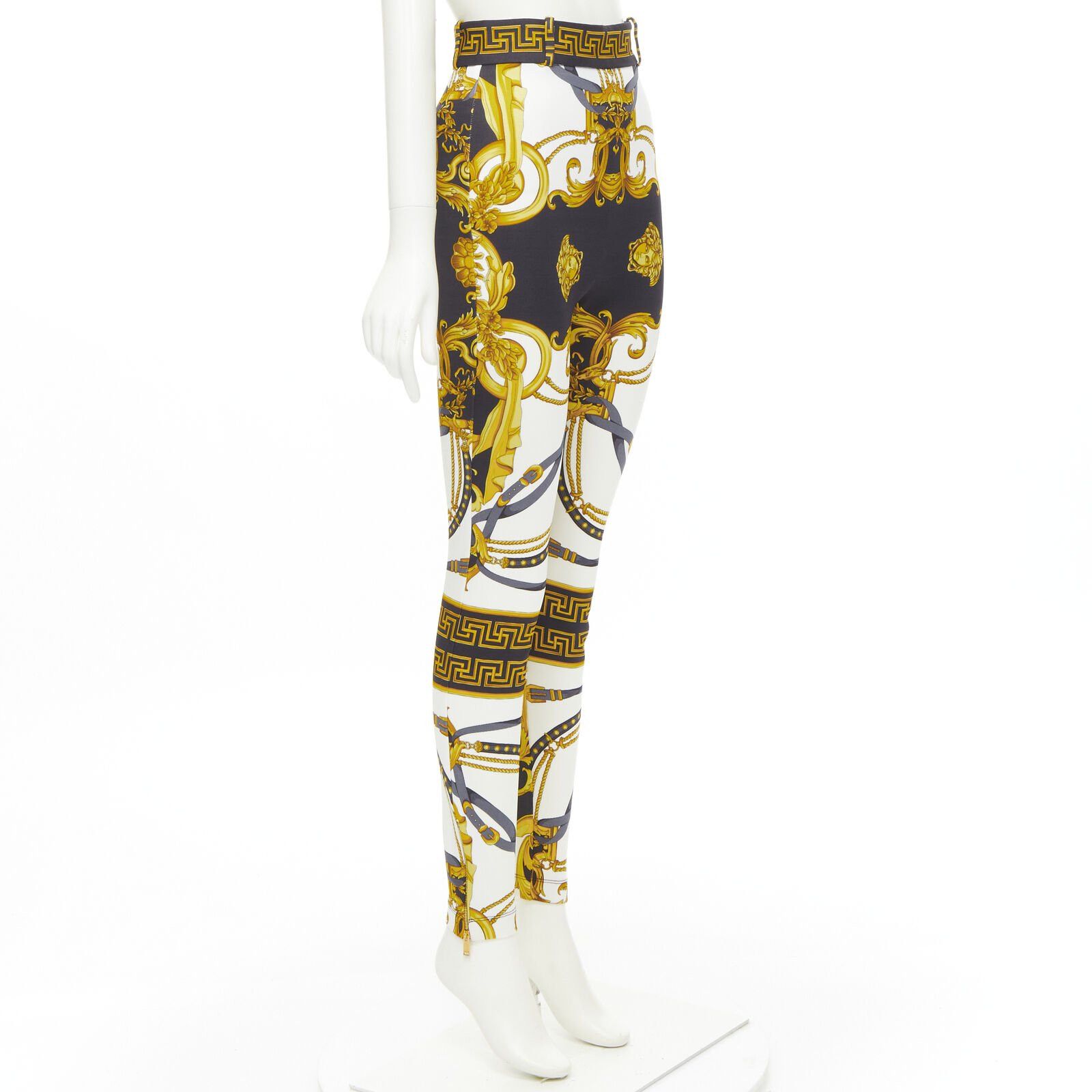 Versace VERSACE Runway Rodeo Barocco black gold harness legging pants IT38 XS Size 26" / US 2 / IT 38 - 1 Thumbnail