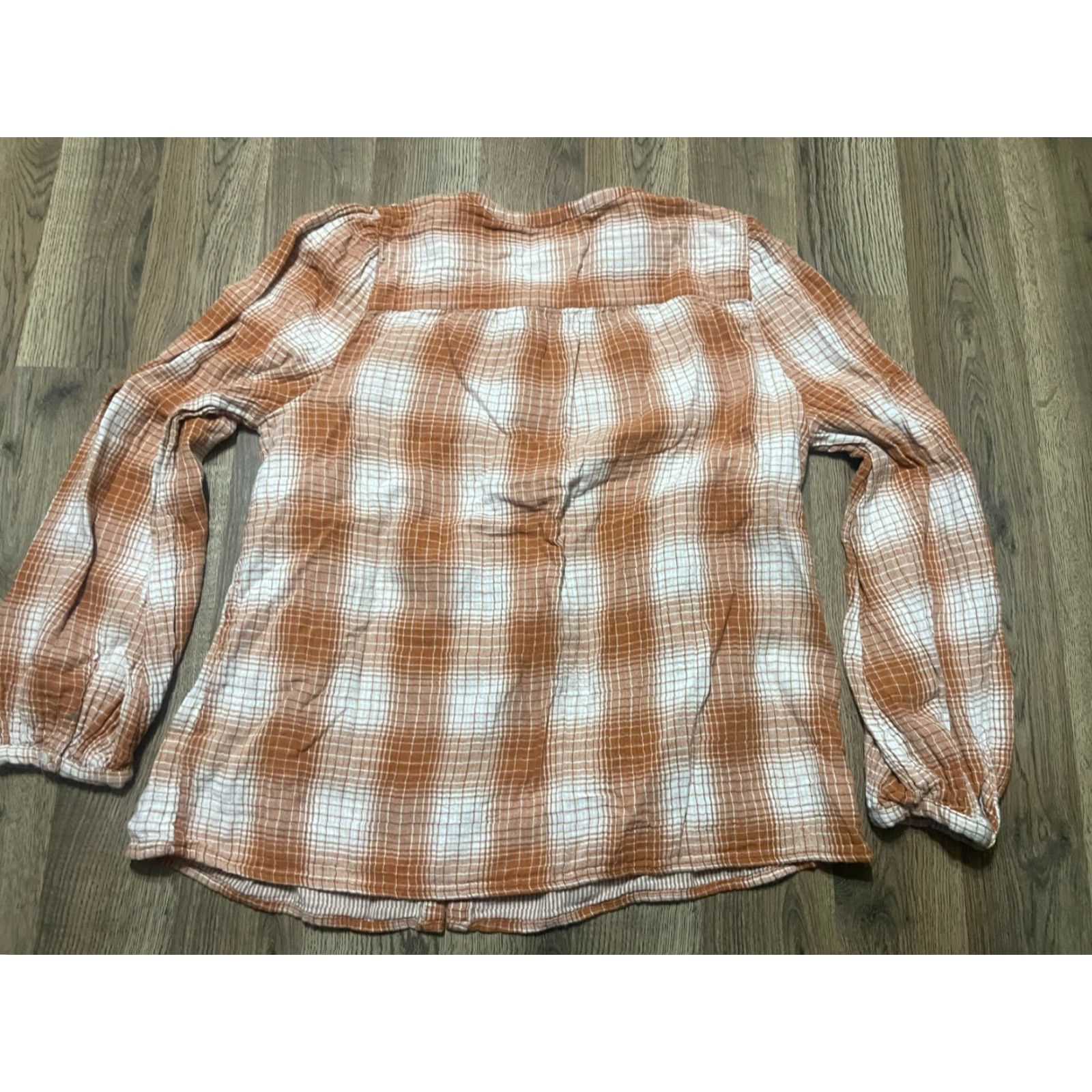 Vintage Universal Thread Shirt Women's XL Orange White Plaid Button Up Long Sleeve Size XL / US 12-14 / IT 48-50 - 2 Thumbnail