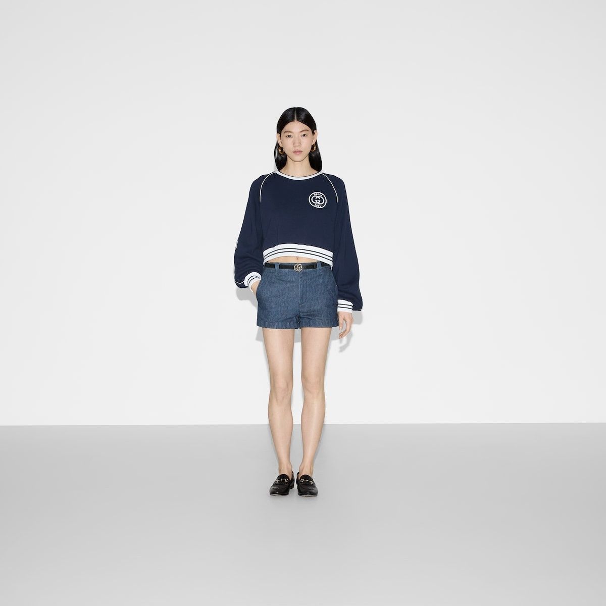 oc11z0126 Cotton Jersey Sweatshirt With Embroidery Blue