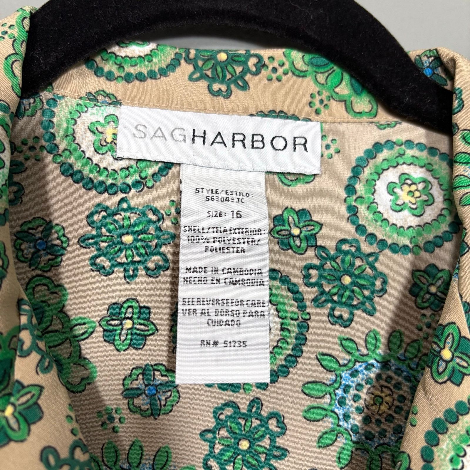Other Sag Harbor Tan & Green Geometric Floral Button Up Top Size XXL / US 16-18 / IT 52-54 - 5 Thumbnail