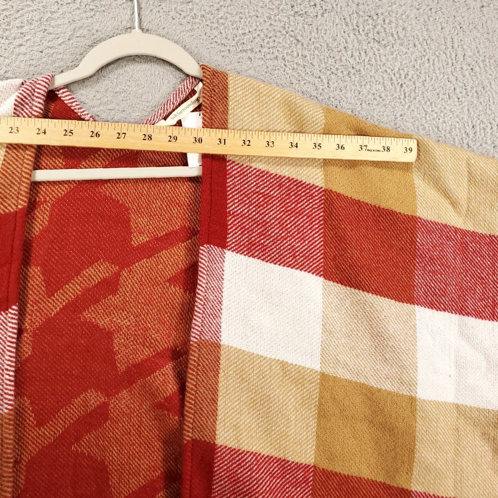Soft Surroundings Soft Surroundings Cardigan Womens One Size Plaid Shawl Fringe Kimono Sleeve Open Knit Sweater Size ONE SIZE - 4 Thumbnail
