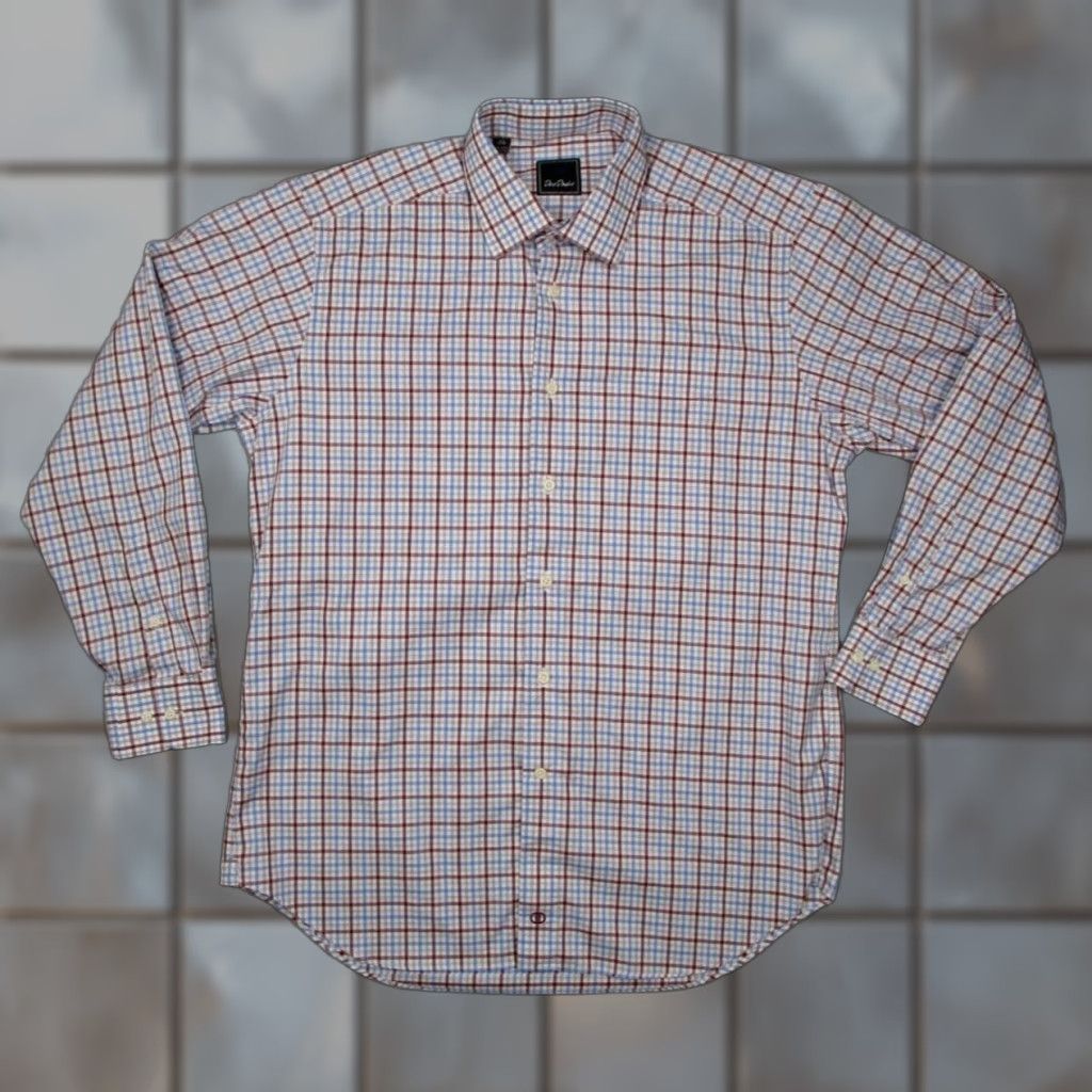 David Donahue VINTAGE David Donahue Dress Shirt Mens 16.5 34 Red Check Long Sleeve Business Casual Designer Size 34R - 1 Thumbnail