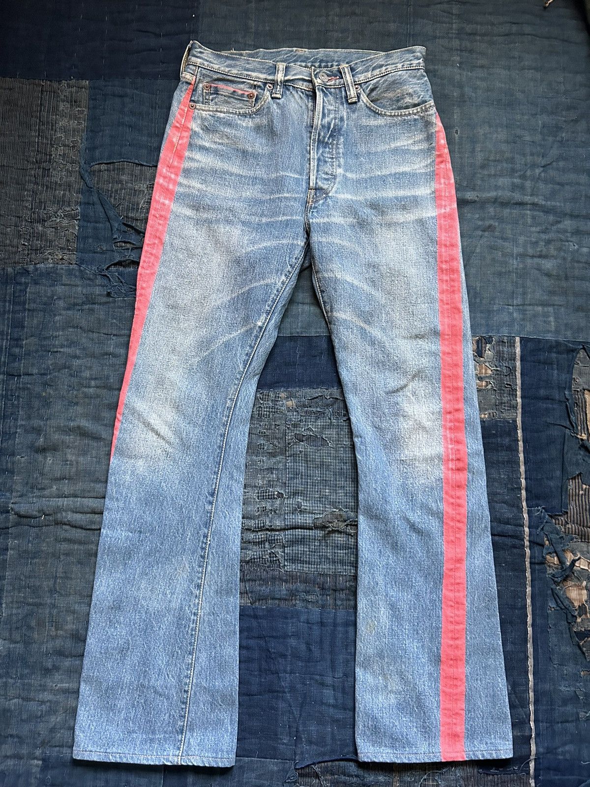 image of Kapital Red Stripe Flare Denim Pants in Indigo, Men's (Size 28)
