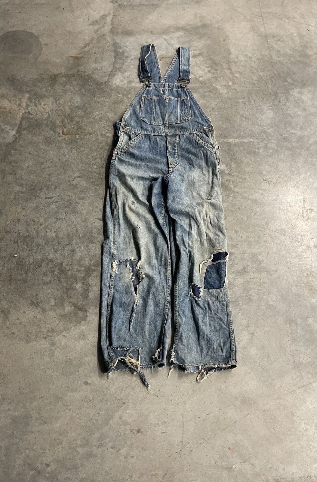 Vintage 40s Wreath Button Selvedge Denim Overalls