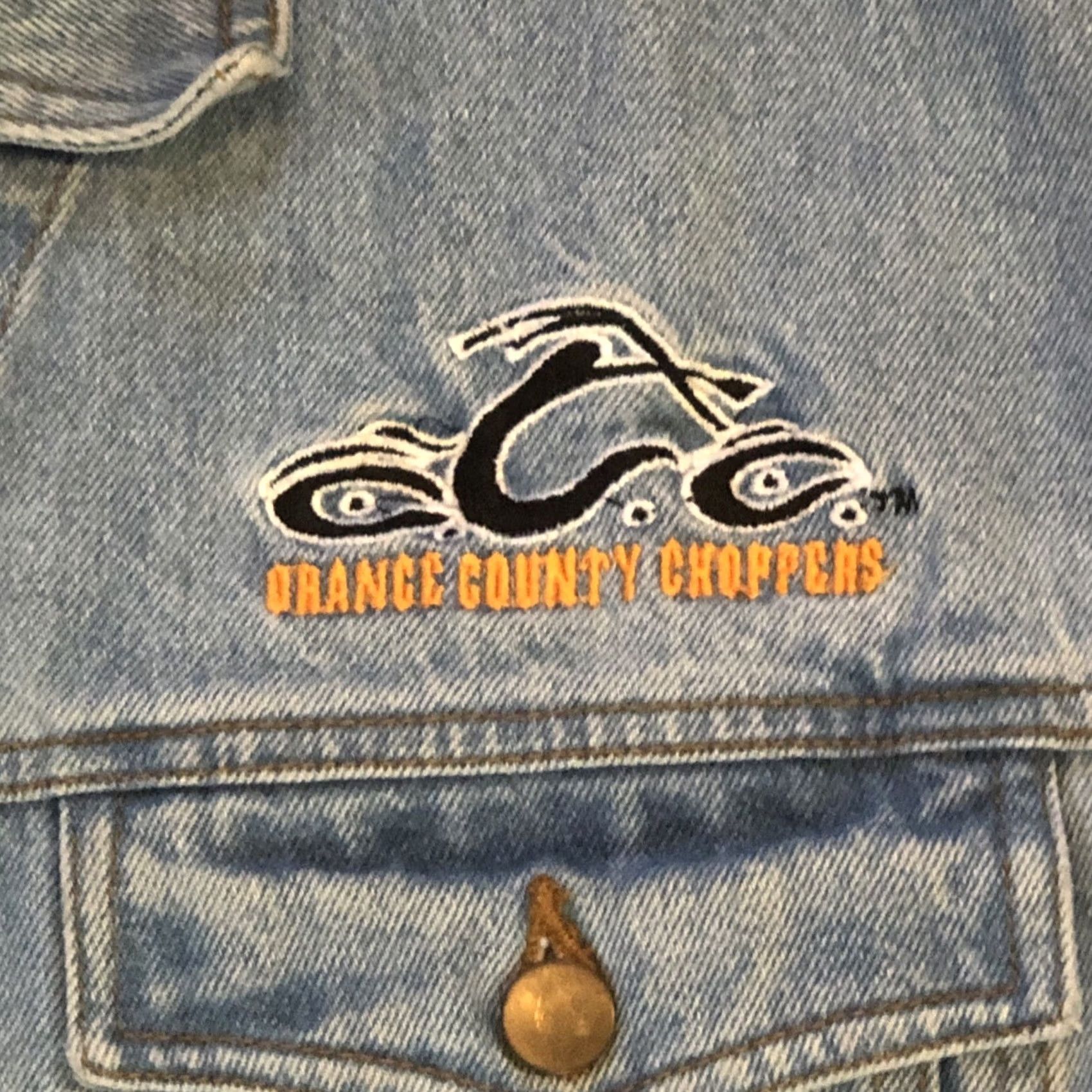 Vintage VINTAGE Orange County Choppers Denim Vest Jacket Sleeveless Blue Embroidered Pocket Button L Large Mens Biker Y2K BioWorld Denim Cotton Jacket Size US L / EU 52-54 / 3 - 6 Thumbnail