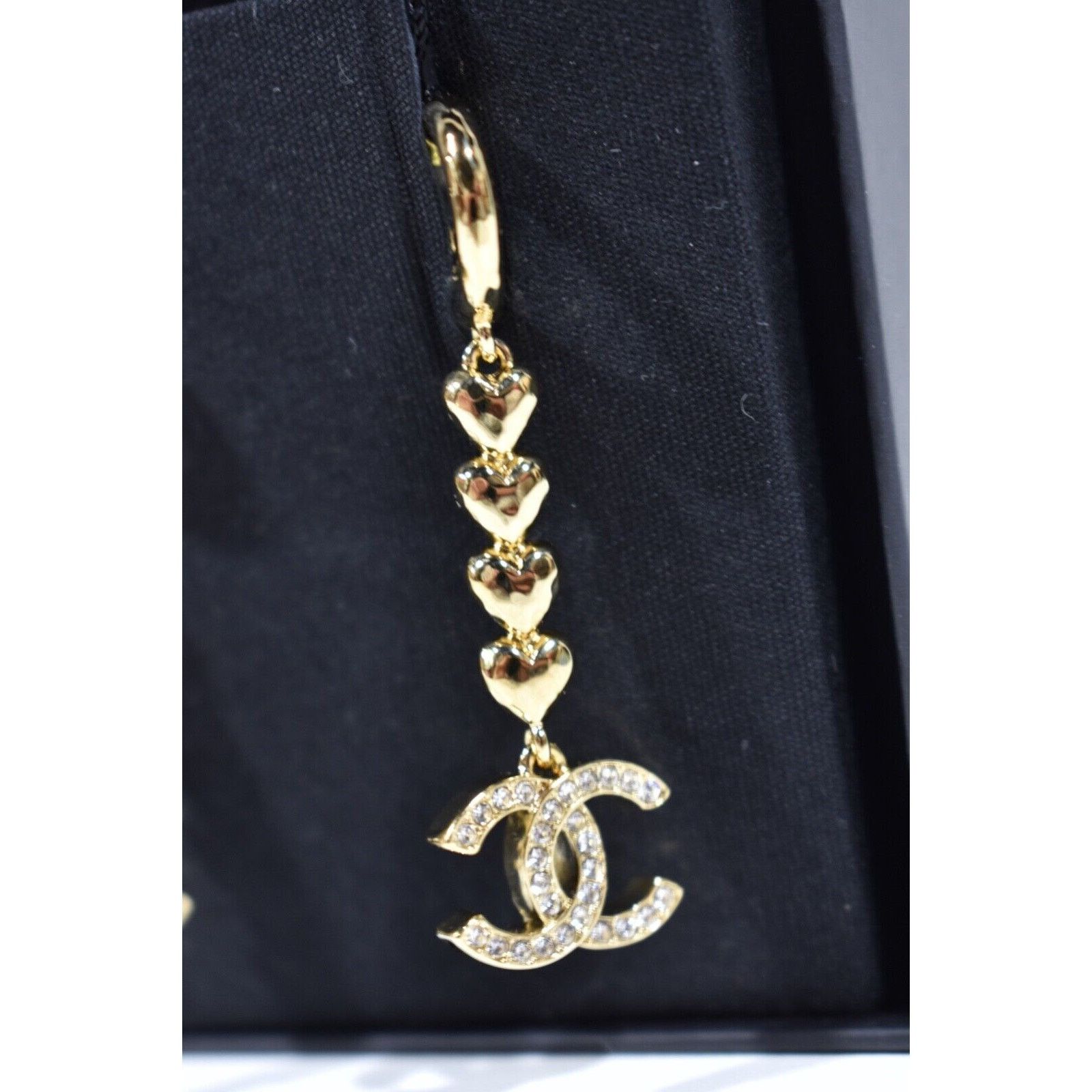 Chanel Chanel Heart Shape Gold Pendant Crystal Stud Drop Earrings Size ONE SIZE - 2 Thumbnail