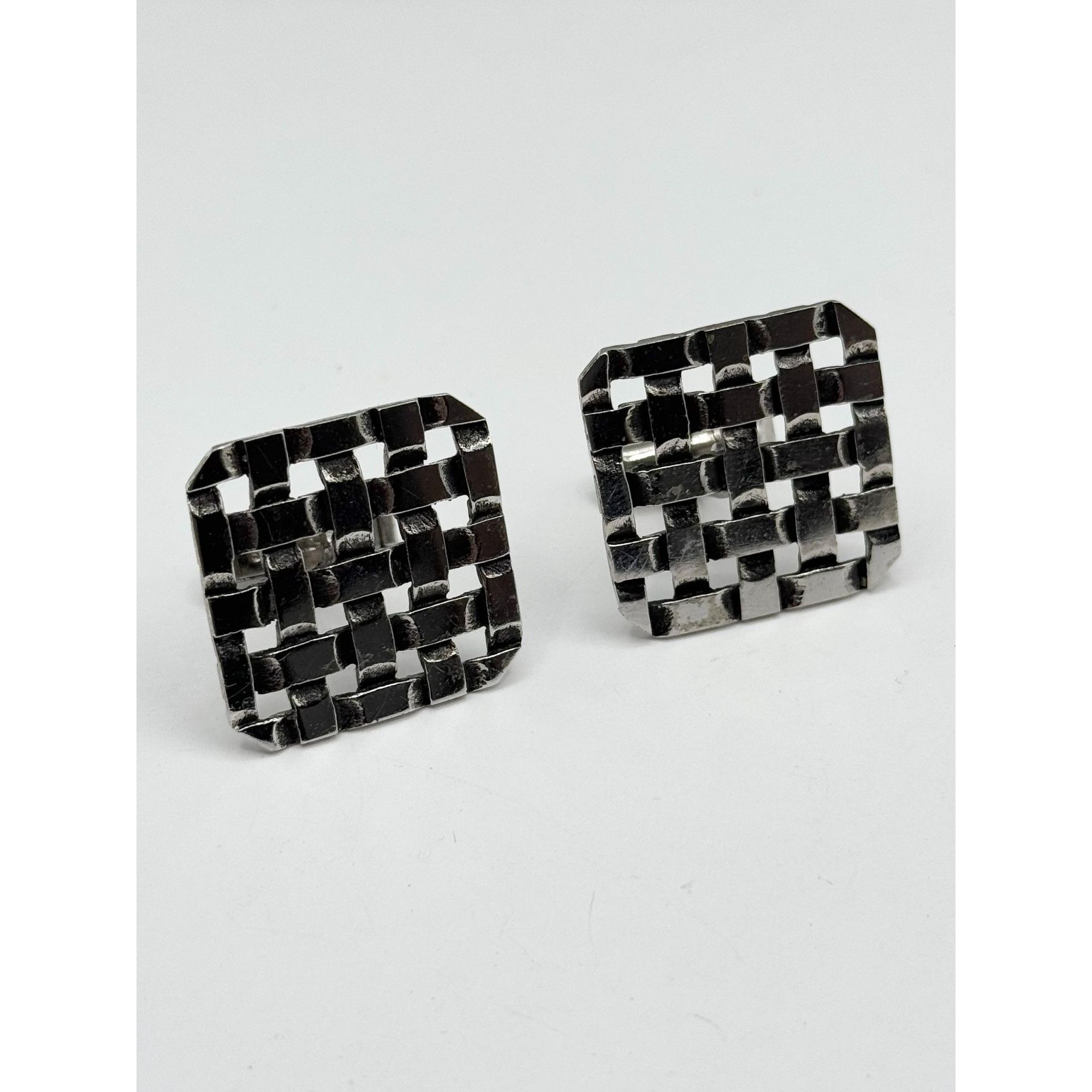 Vintage Vintage Sterling Silver woven basket weave unisex cuff links Size ONE SIZE - 3 Thumbnail