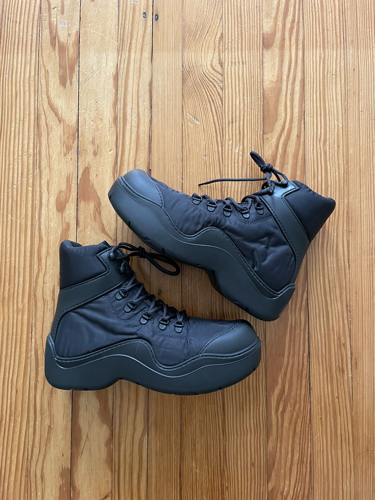 image of Bottega Veneta Puddle Bomber Boots Quilted Padded Black Gray, Men's (Size 8)