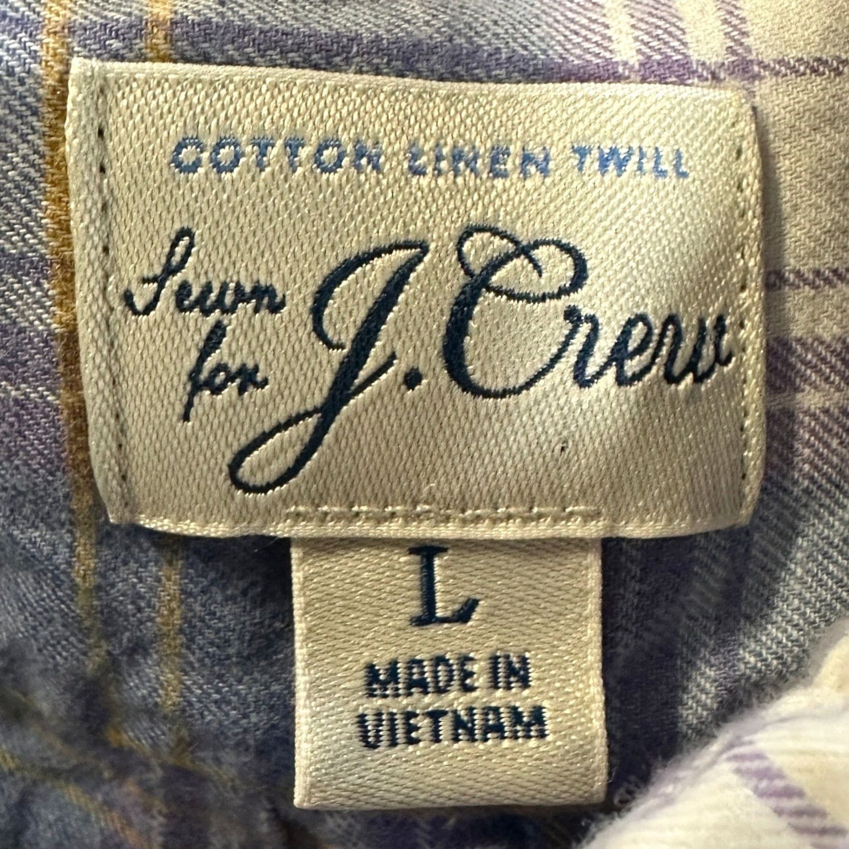 J.Crew J. Crew Shirt Button-Down Mens Large Blue Purple Plaid Linen Blend Twill Pocket Size US L / EU 52-54 / 3 - 4 Thumbnail