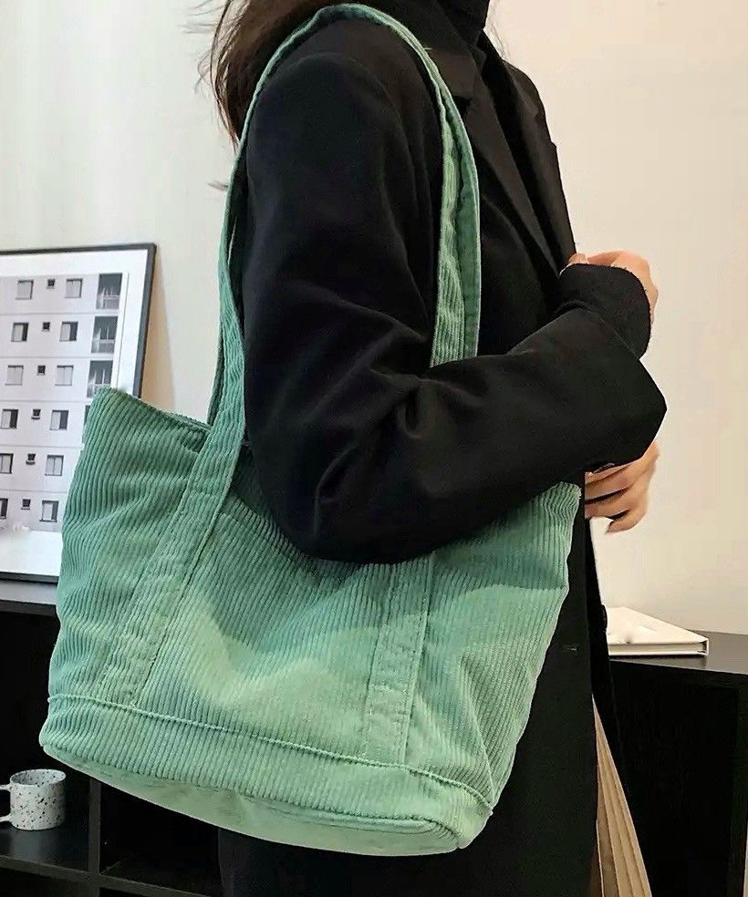 Vintage Green Corduroy Casual Shoulder Bag Size ONE SIZE - 1 Thumbnail