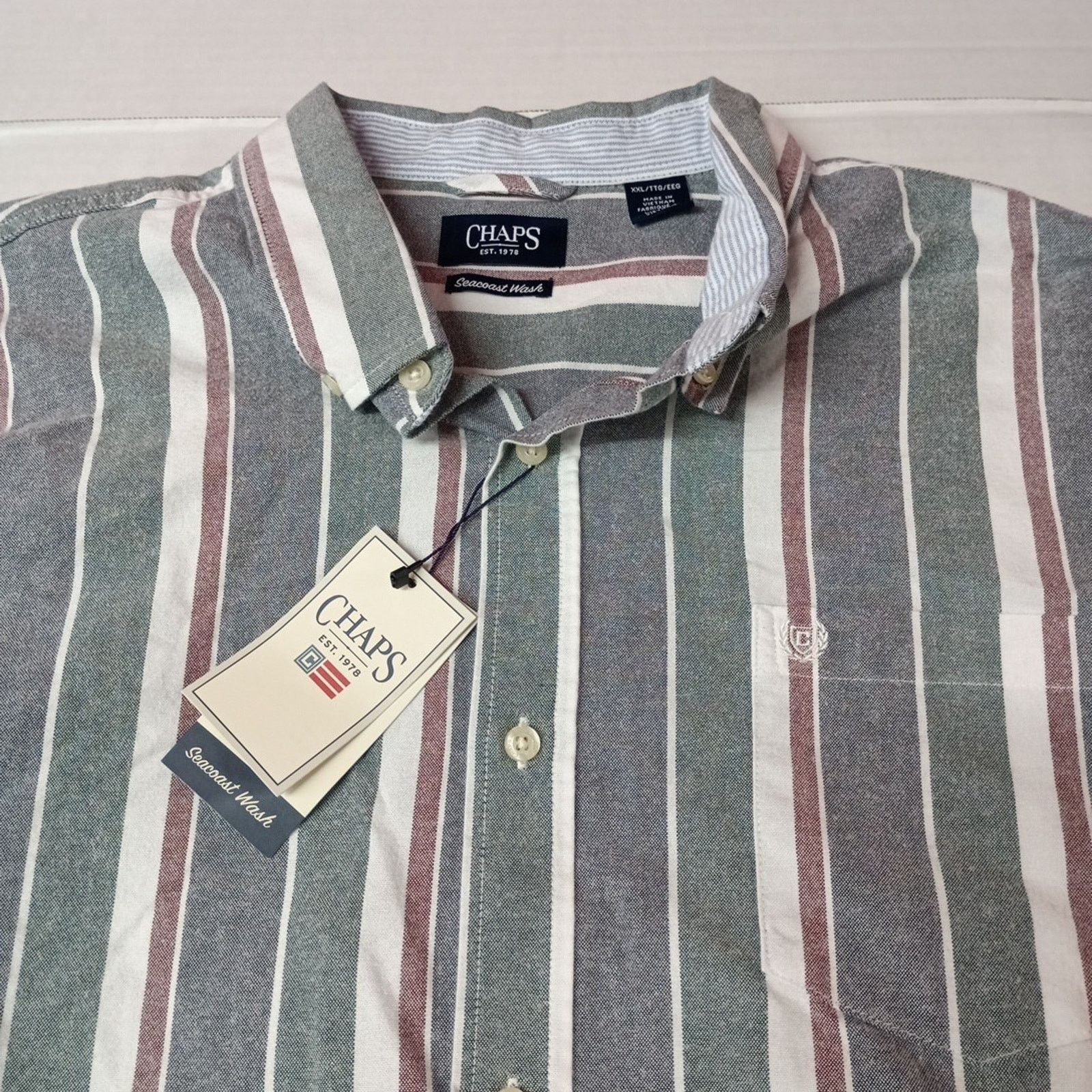 Chaps Chaps Seacoast Oxford Woven Shirt Mens 2XL Evergreen Striped Size US XXL / EU 58 / 5 - 3 Thumbnail