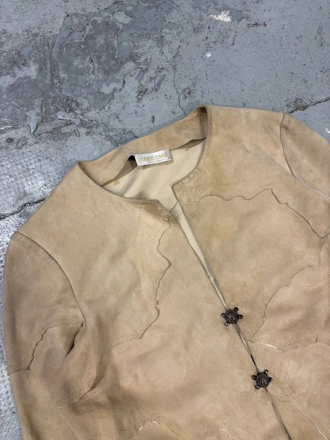 Roberto Cavalli 2000s Roberto Cavalli Patchwork Leaves Beige Leather Jacket Size M / US 6-8 / IT 42-44 - 3 Thumbnail