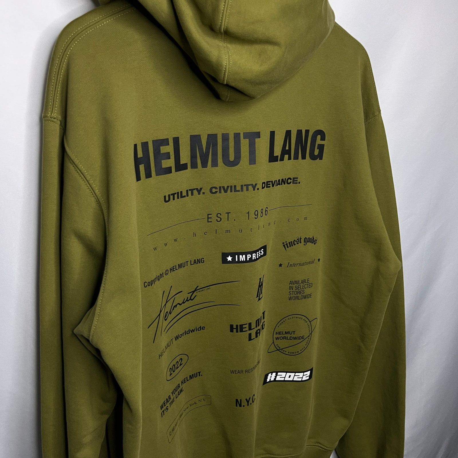 Helmut Lang 2022 Assorted Logo Print Archive Designer Olive Green M Size US M / EU 48-50 / 2 - 2 Thumbnail