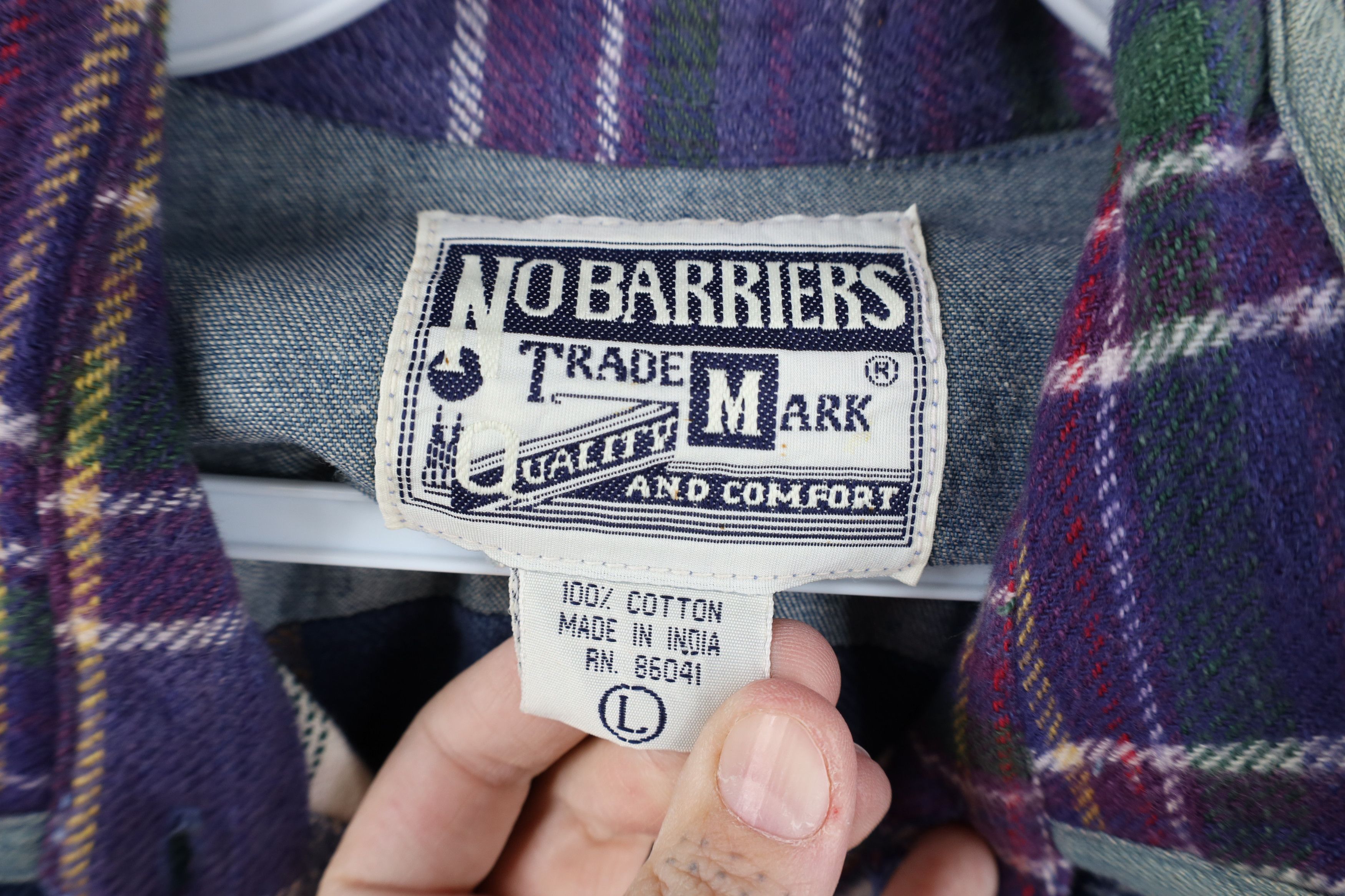 Vintage Vintage 90s Streetwear Denim Trim Flannel Button Shirt Plaid Size L / US 10 / IT 46 - 9 Thumbnail