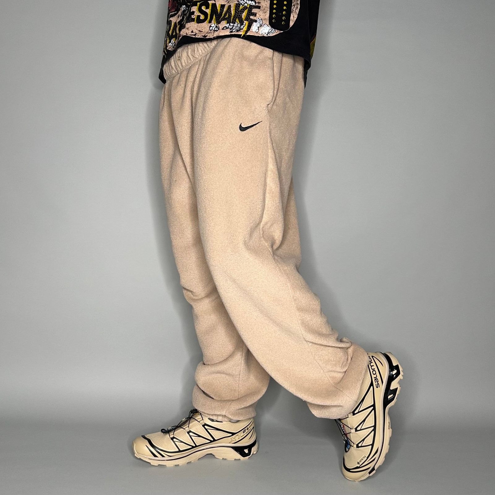 Vintage Y2K Nike Sweatpants Mens 2XL Tan Black Swoosh Jogger