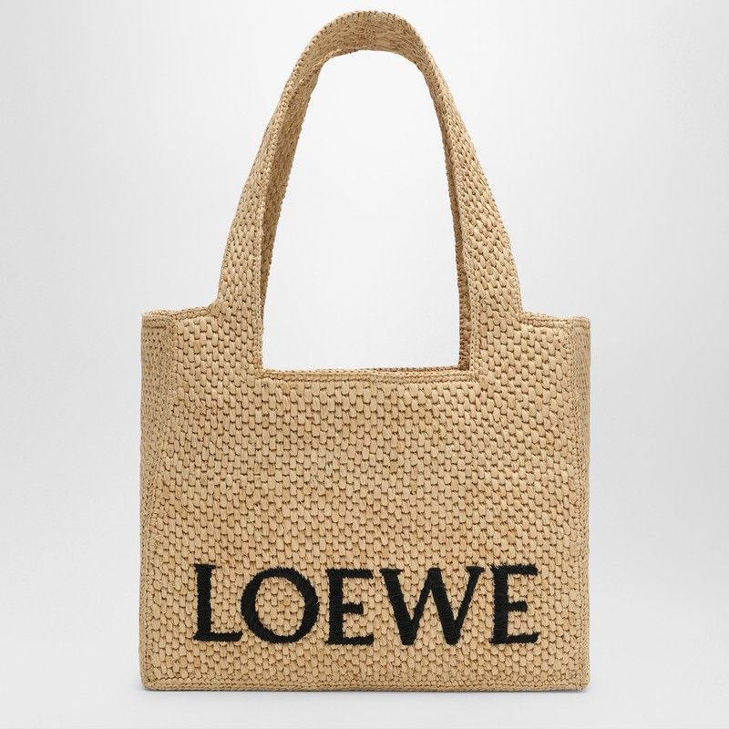 Loewe Loewe Medium Loewe Font Tote Bag In Raffia Size ONE SIZE - 1 Thumbnail