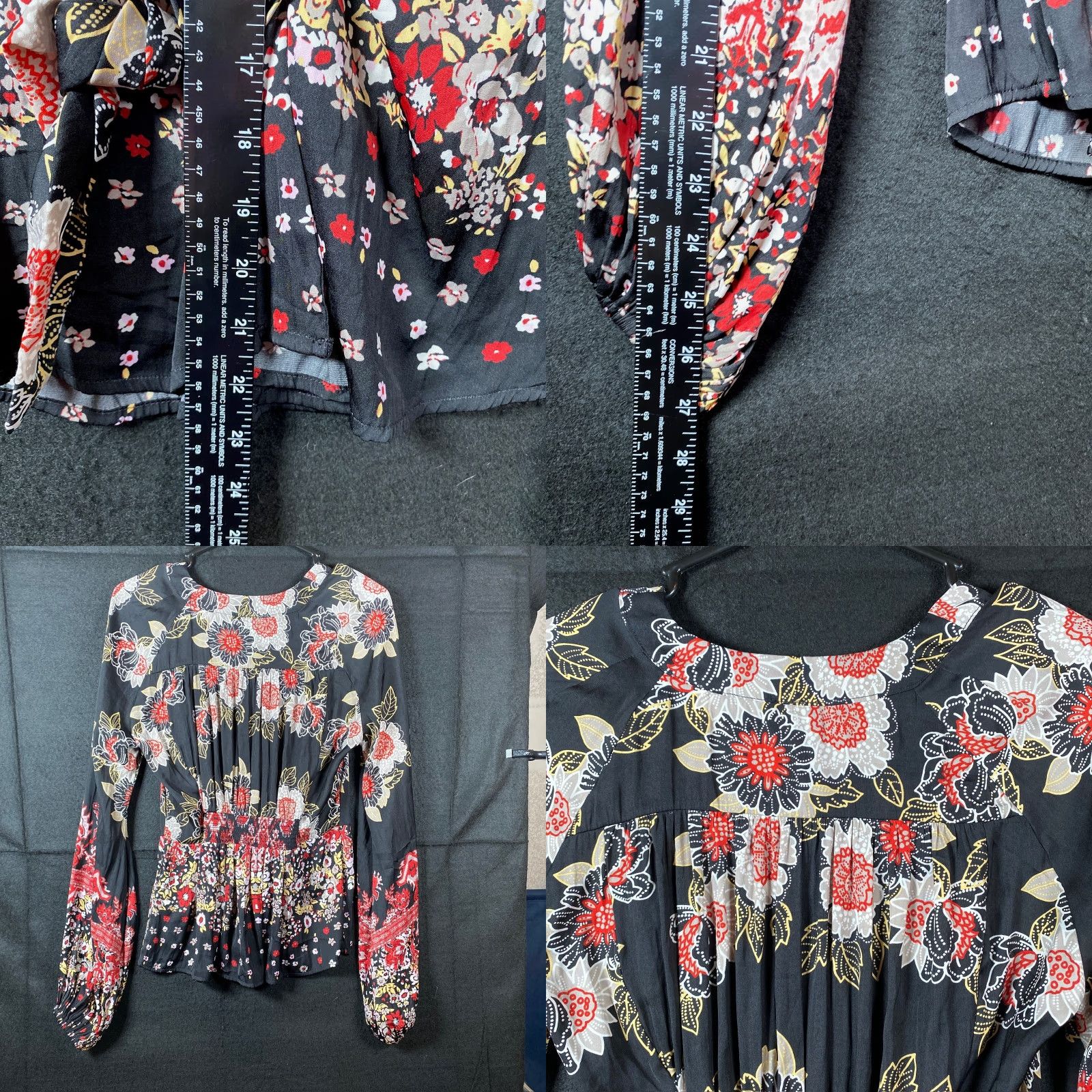 Free People Free People Blouse Women's Black Floral Deep V-Neck Front Tie Long Sleeve M Size M / US 6-8 / IT 42-44 - 8 Thumbnail