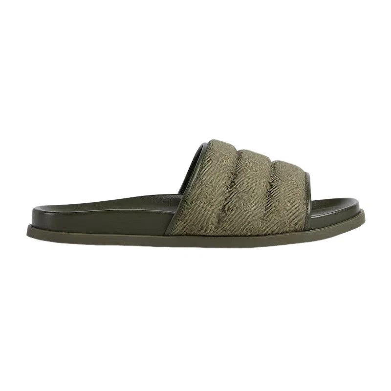GUCCI Men's Dark Green Padded GG Slides New