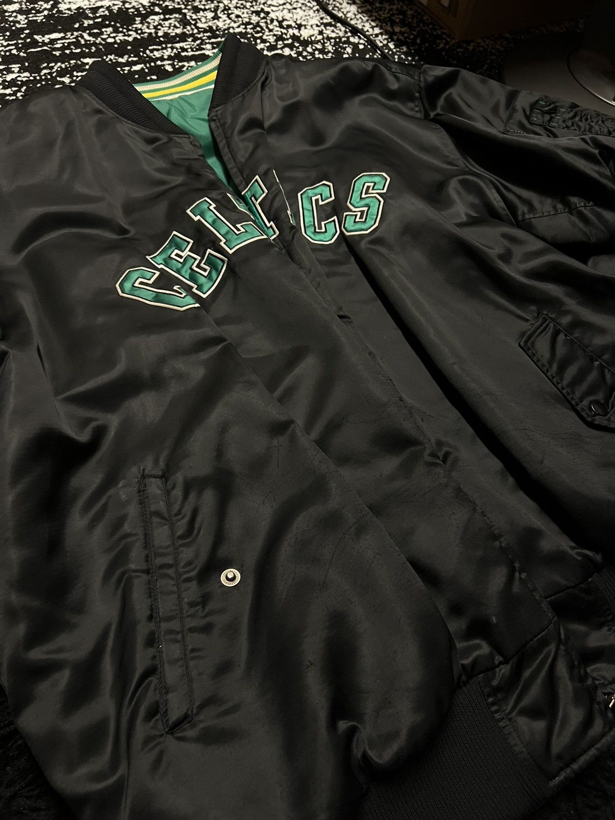 Image of Boston Celtics Oversized Bomber in Black, Men's (Size 2XL)