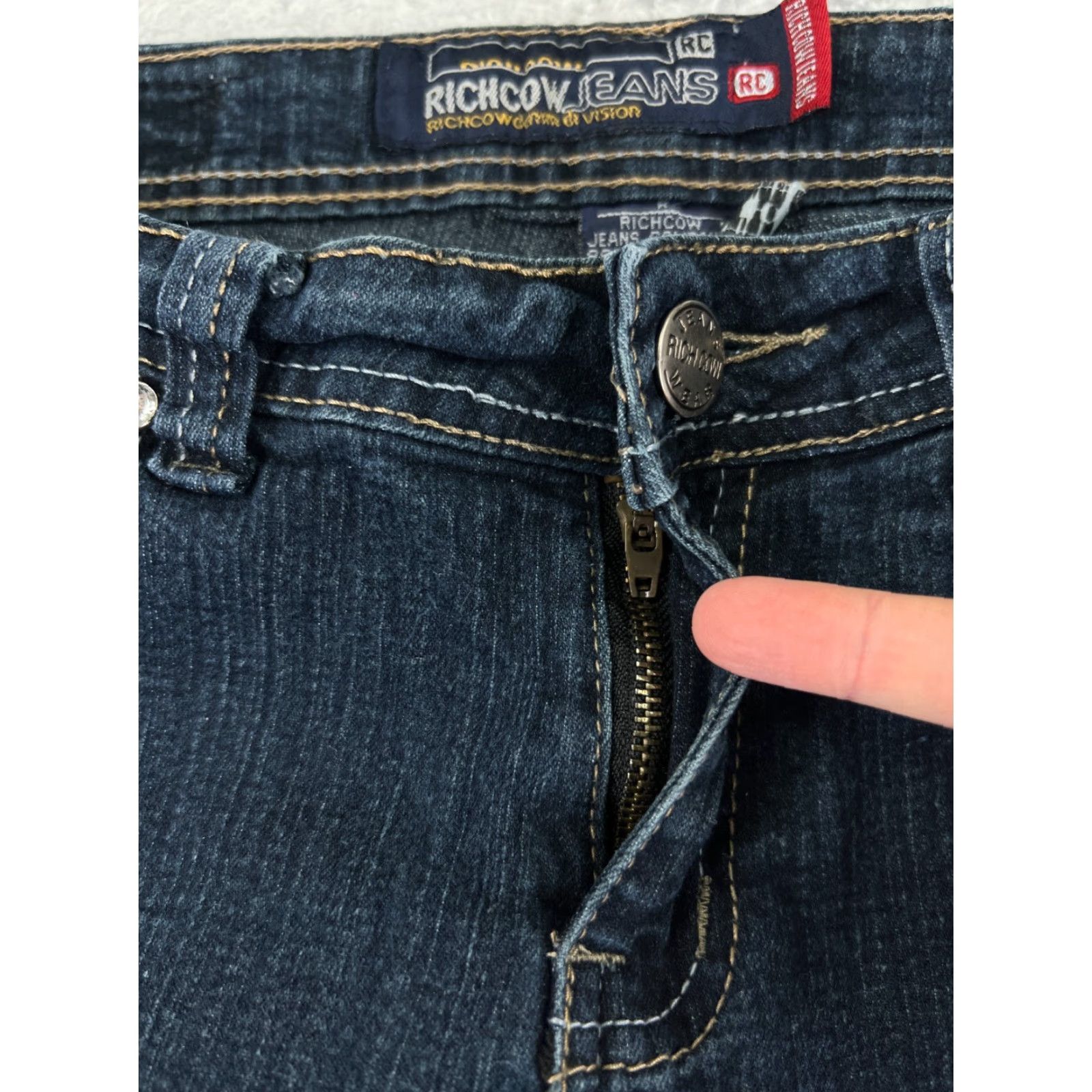 Denime Richcow Jeans Womens 9 Blue Denim Skinny Low Rise Embroidered Dark Wash 5-Pocket Design Regular Stretch Size 30" / US 8 / IT 44 - 5 Thumbnail