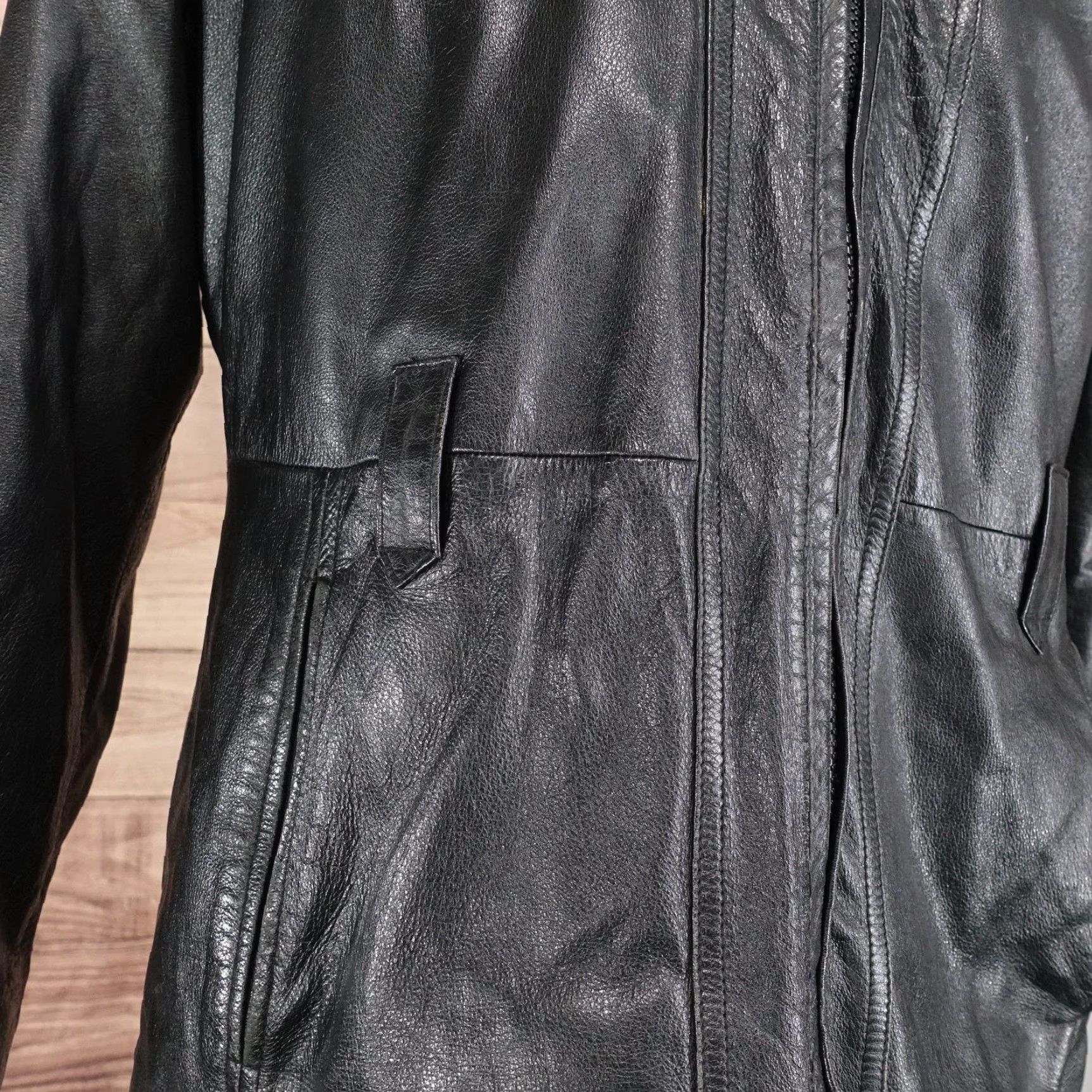 Vintage Wilsons Leather Jacket Mens Large Black Hooded Thinsulate 3M Zip Parka Size US L / EU 52-54 / 3 - 5 Thumbnail
