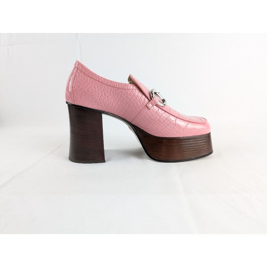 Gucci o1rshd1 Croc-Effect Leather Platform Pumps in Pink Size US 8.5 / IT 38.5 - 2 Thumbnail