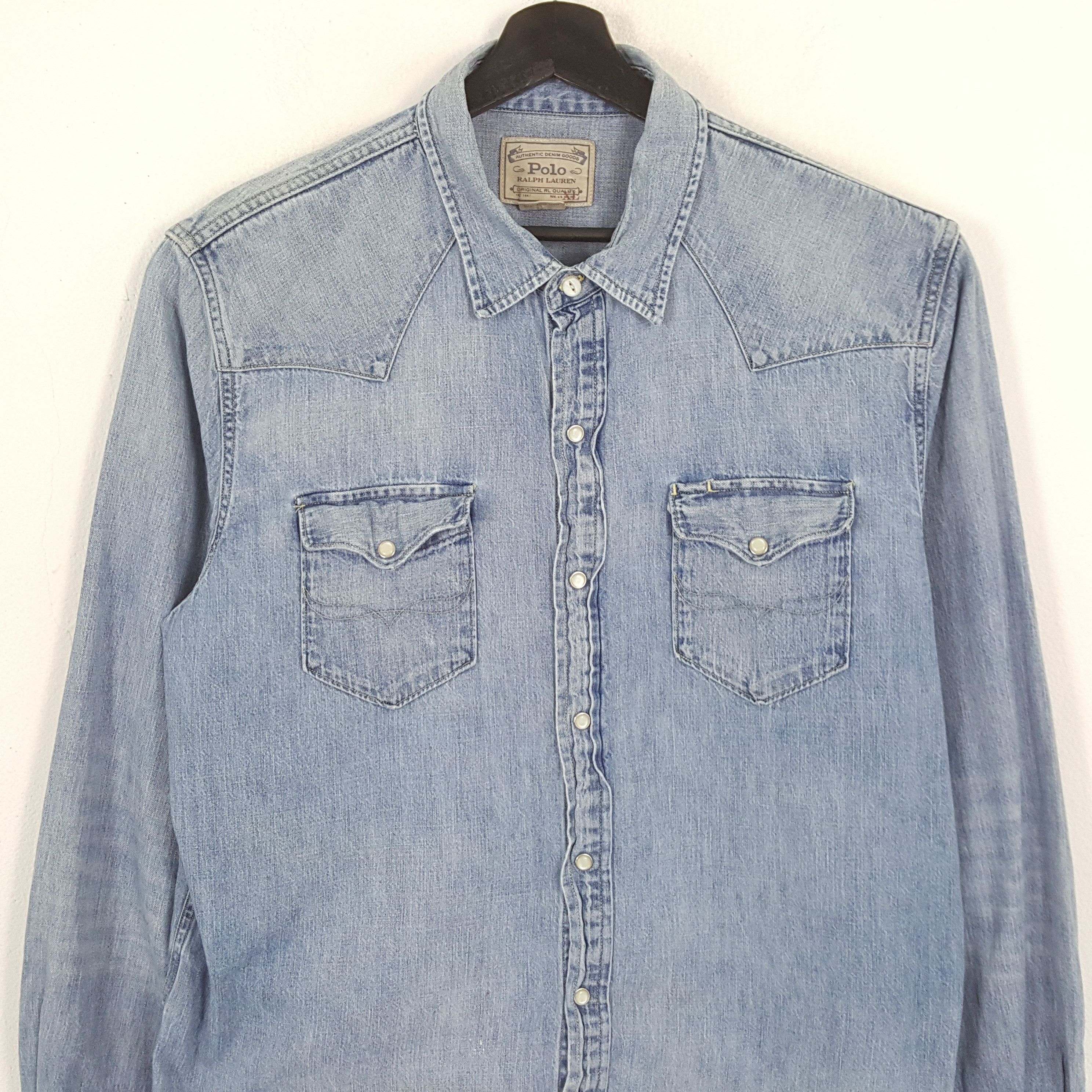 Polo Ralph Lauren × Vintage POLO RALPH LAUREN Fashion Style Double Pocket Denim Shirt Size US XL / EU 56 / 4 - 2 Thumbnail