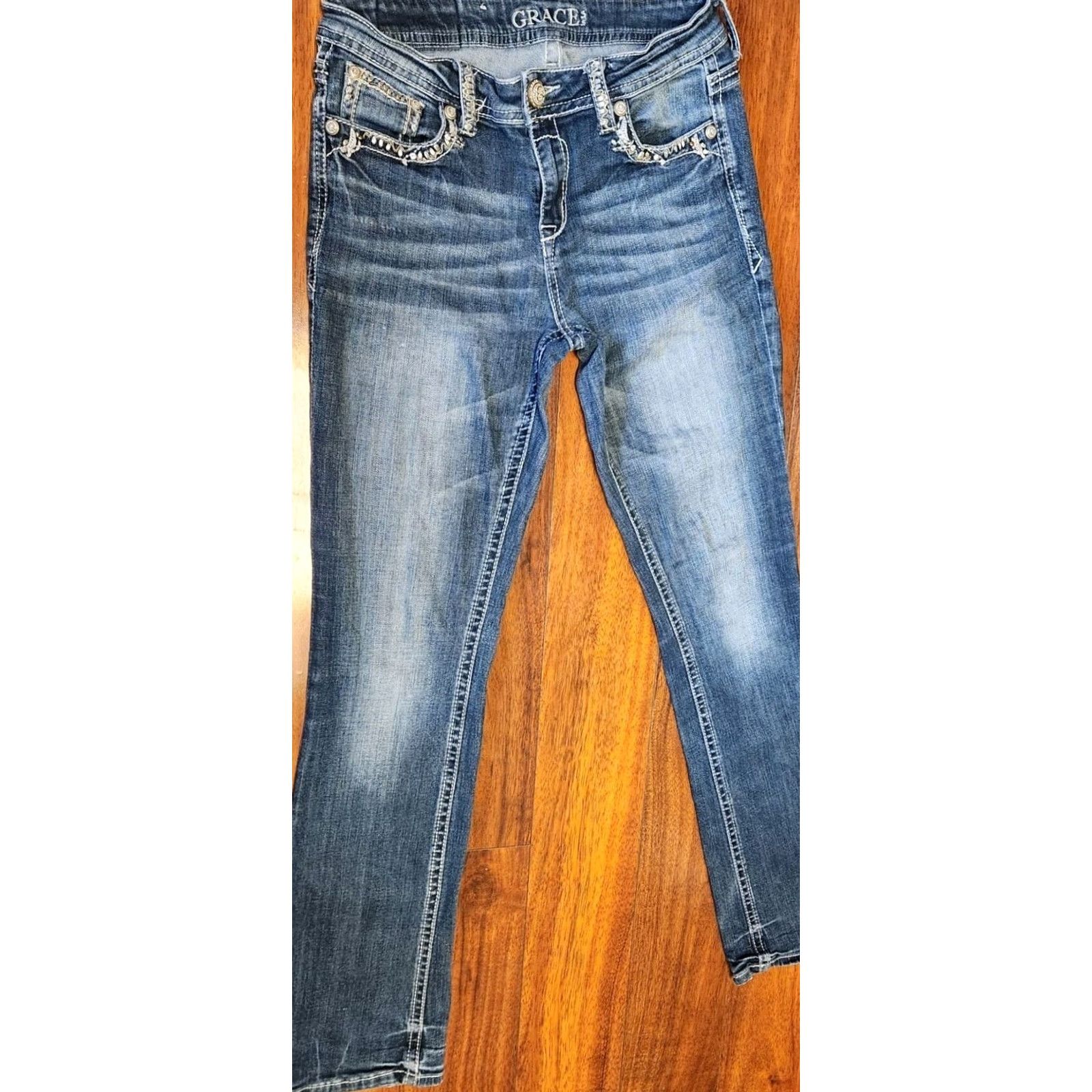 Grace in LA GRACE IN LA Skinny Jeans Women's Size 28 Denim Pants 5-Pocket Embellished Pockets Blue Mid Rise 33in Inseam Stretch Vintage No Women Jeans Size 28" / US 6 / IT 42 - 4 Thumbnail