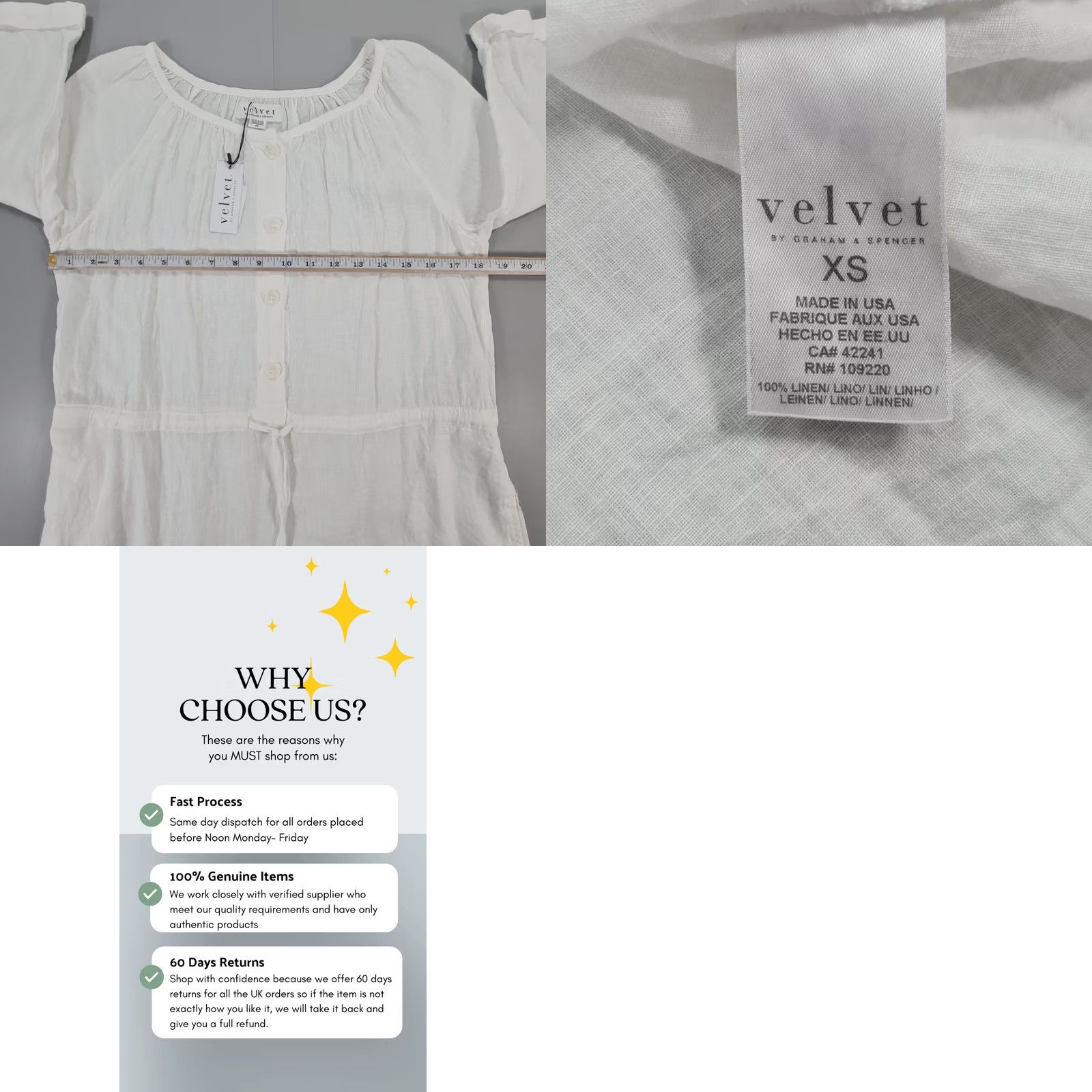 Velvet Velvet by Graham & Spencer Womens Dress White XS Woven Linen Knee Length 3/4 Sleeve Round Neck Pockets Shirt Dress Regular Linen Size XS / US 0-2 / IT 36-38 - 8 Thumbnail