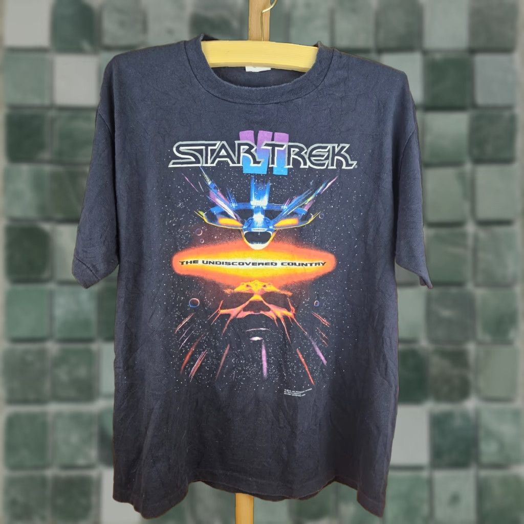Vintage VINTAGE Star Trek PARAMOUNT TV SERIES PROMO SINGLE STITCH T-SHIRT XLARGE Mens Black Cotton Jersey 91' 90s 80s Graphic Print Crew Neck Short Sleeve Size US XL / EU 56 / 4 - 1 Thumbnail