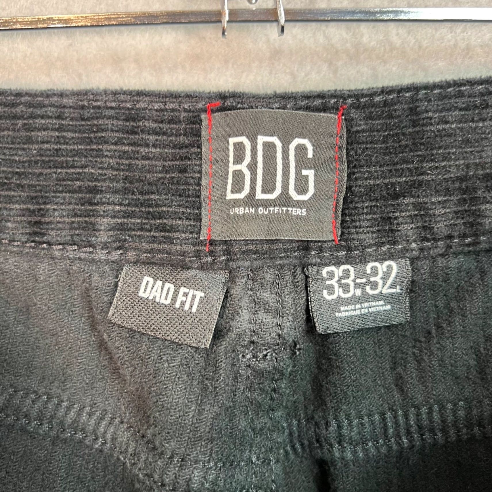 Urban Outfitters BDG Urban Outfitters Black Corduroy Dad Fit Pants Mens Casual Cotton 33 x 32 Rect Straight Regular Front Flat Front Chino Size US 33 - 3 Thumbnail