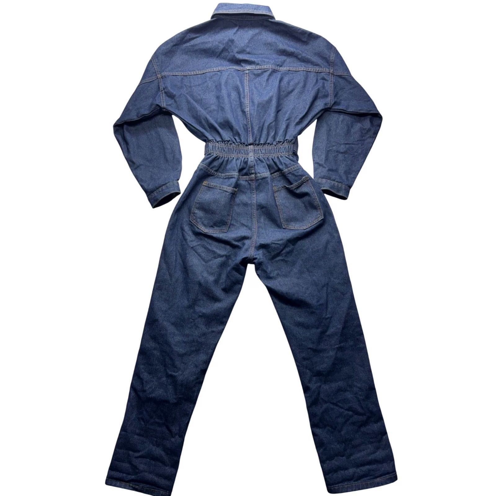 Denime VINTAGE Denim Jumpsuit Womens M Blue Long Sleeve Button-Down Front Elastic #9358 Size M / US 6-8 / IT 42-44 - 2 Thumbnail