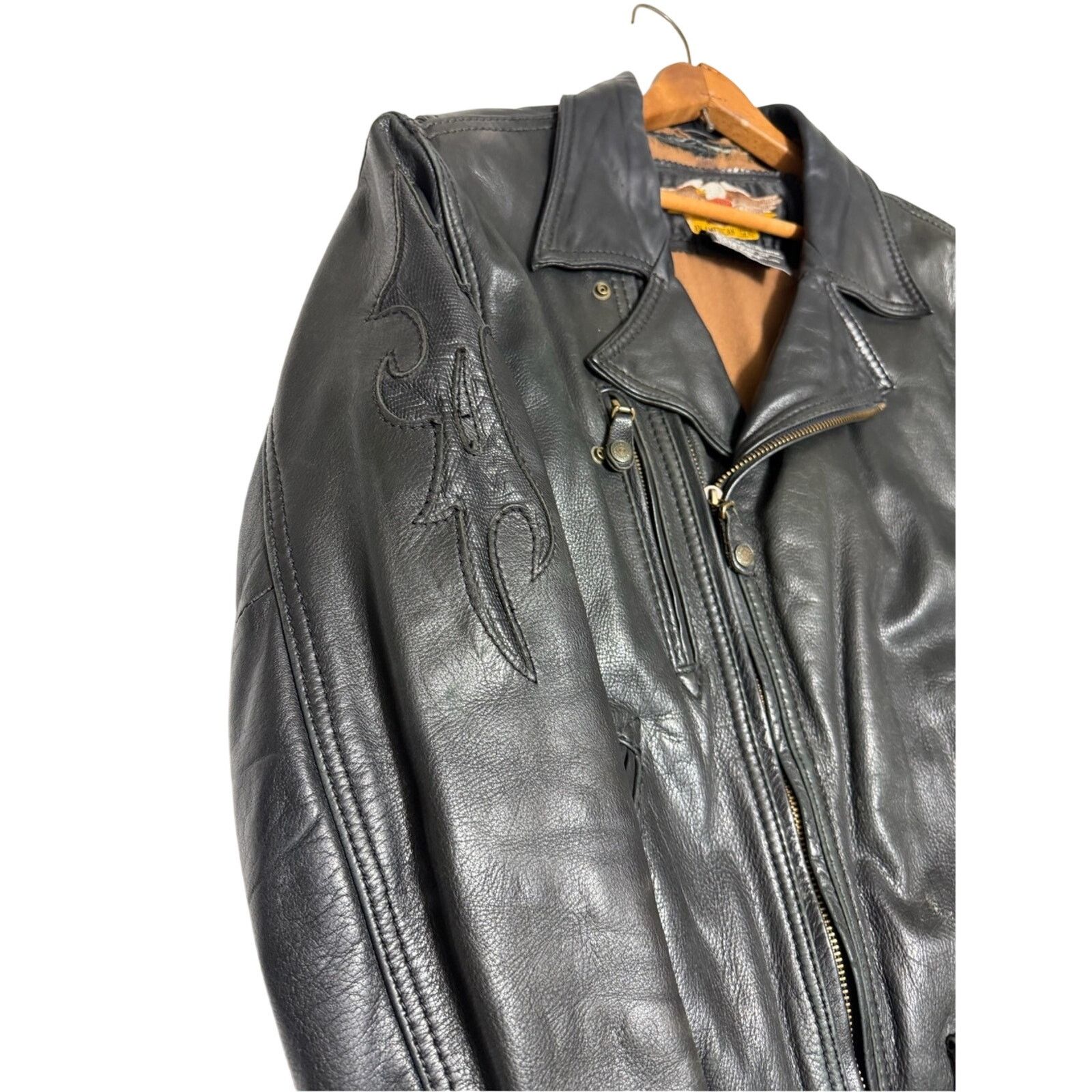 Harley Davidson Vintage Harley Davidson Men’s Stitched Flame Leather Jacket Size US L / EU 52-54 / 3 - 4 Thumbnail