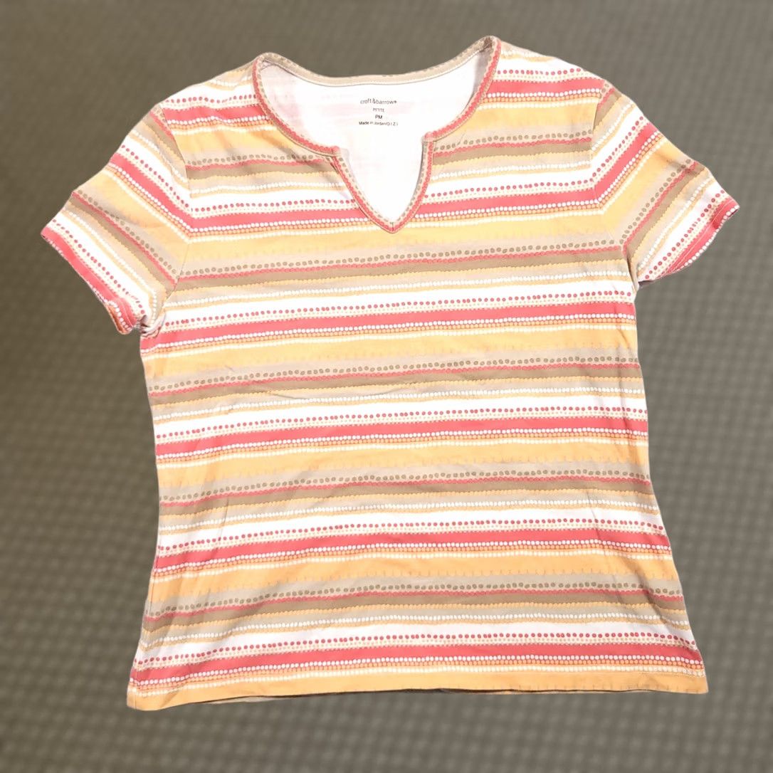 Croft & Barrow Croft & Barrow Shirt Womens PM Petite Short Sleeve V-Neck Stretch Stripe T-Shirt Multicolor Casual Size M / US 6-8 / IT 42-44 - 1 Thumbnail