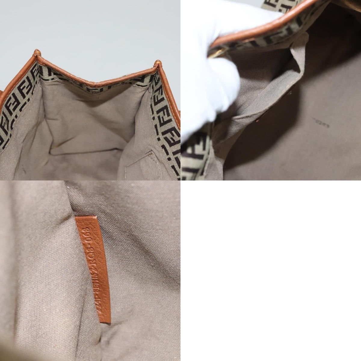 FENDI Zucchino Canvas Hand Bag Brown Gold