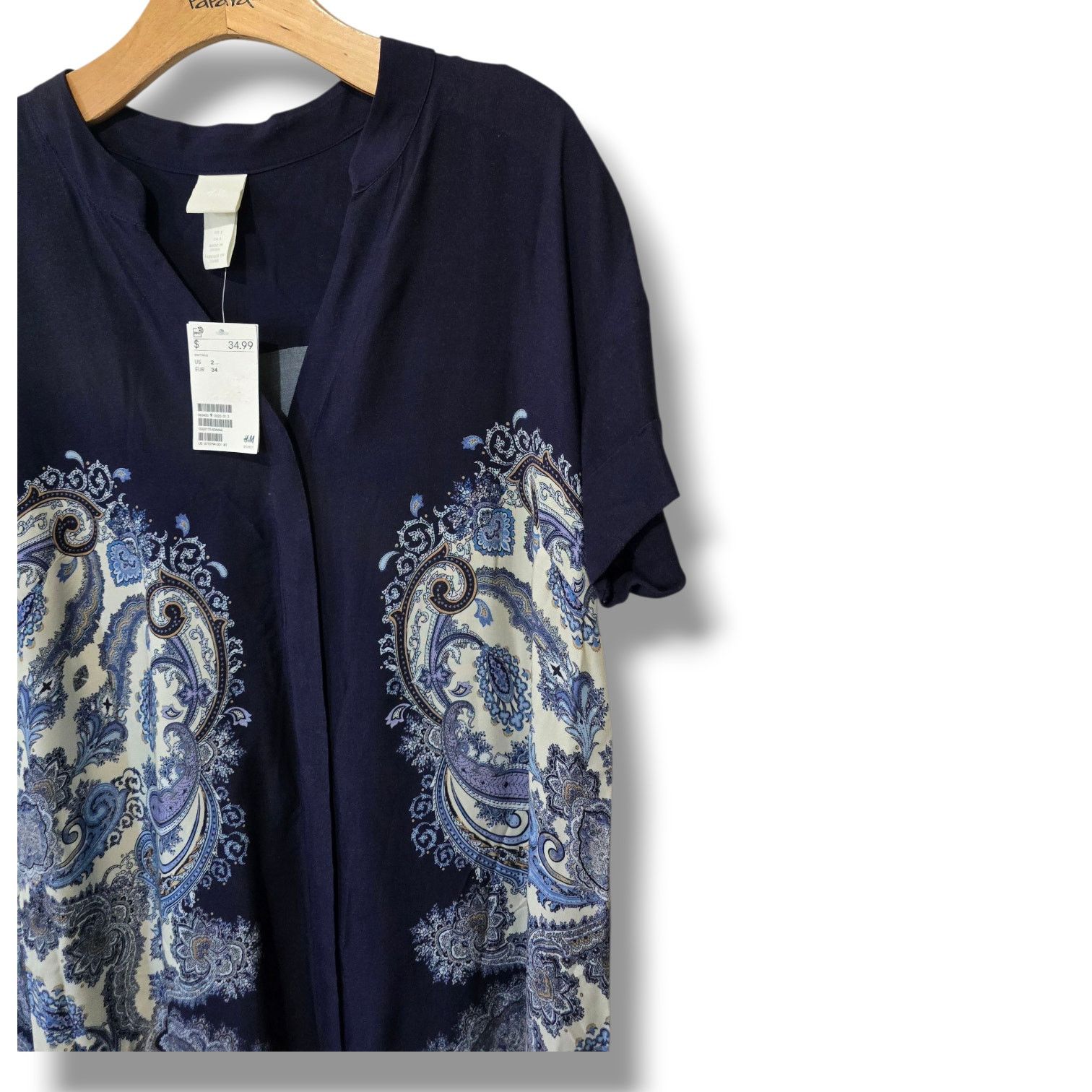 H&M H&M Women’s Blue Short Sleeve Button-Down Midi Dress Size 2 Size XS / US 0-2 / IT 36-38 - 2 Thumbnail