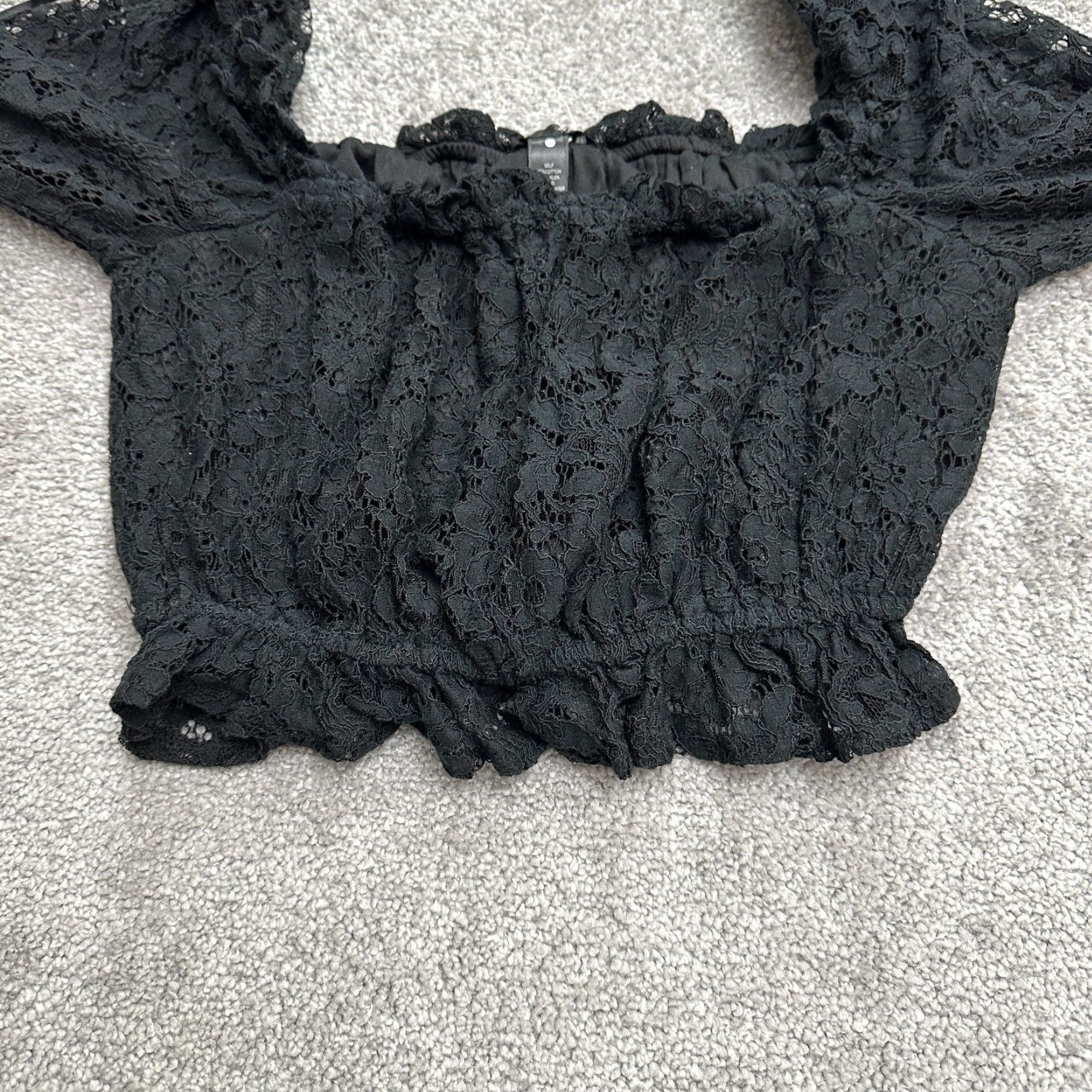 AQUA Aqua Shirt Womens Small Black Cropped Lace Off Shoulder Casual Top Size S / US 4 / IT 40 - 4 Thumbnail