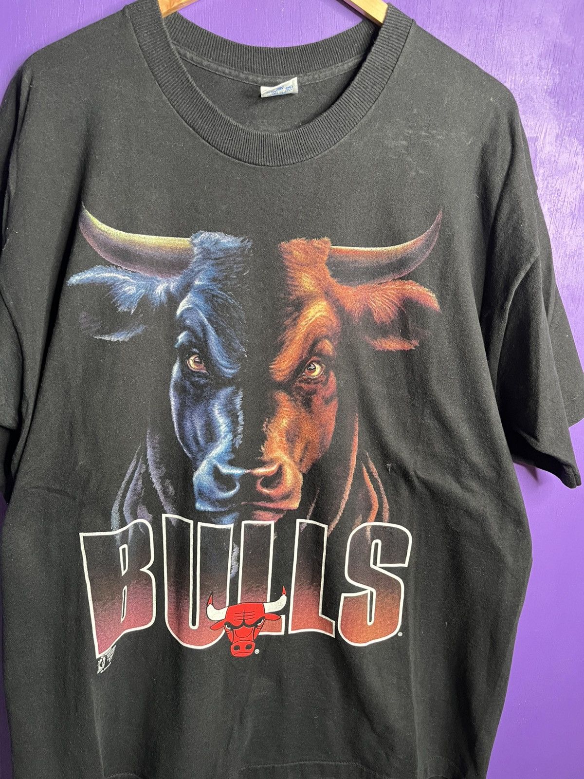 NBA × Salem Sportswear × Vintage Vintage 90s Salem Chicago bulls bull logo t-shirt Size US XL / EU 56 / 4 - 3 Thumbnail