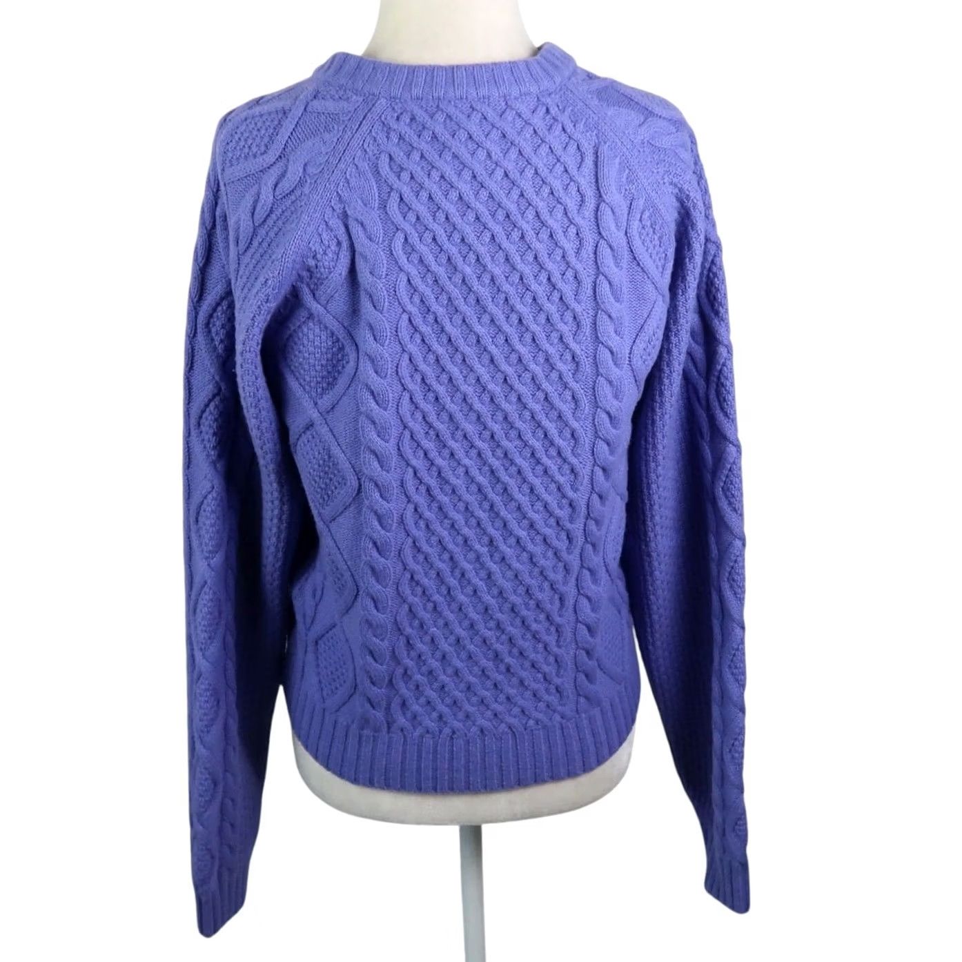 Vintage Sunday Best Cardigan Sweater Women S Blue Merino Wool Cable Knit Crew Neck Long Sleeve Fall Winter Spring Size S / US 4 / IT 40 - 4 Thumbnail