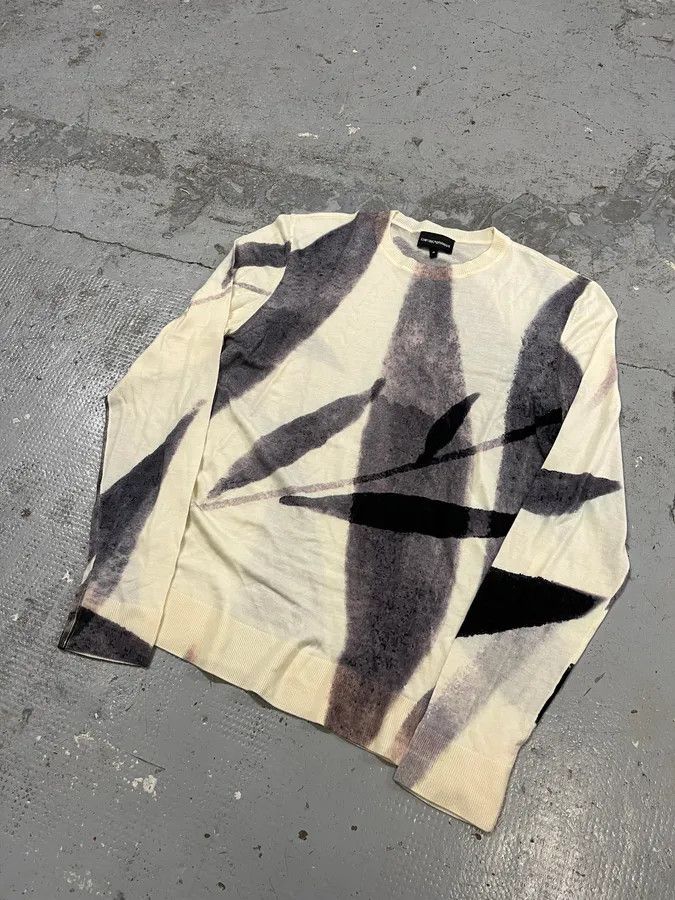 Emporio Armani AW2023 Emporio Armani Ink Leaves White & Grey Sweater Size US M / EU 48-50 / 2 - 5 Thumbnail