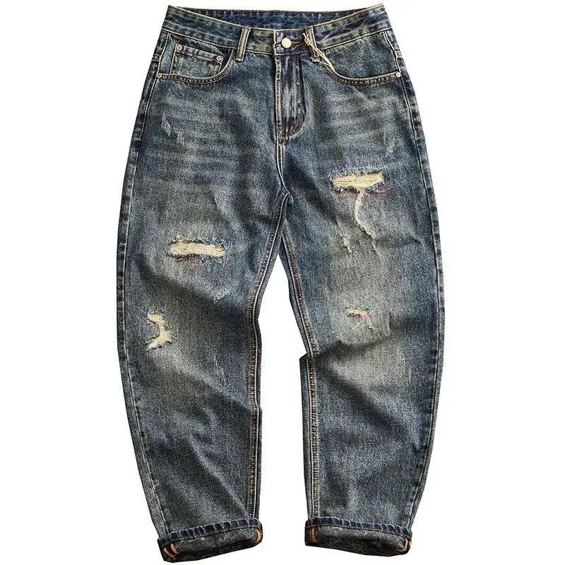 Japanese Brand Retro loose straight leg ripped jeans Size US 32 / EU 48 - 5 Thumbnail