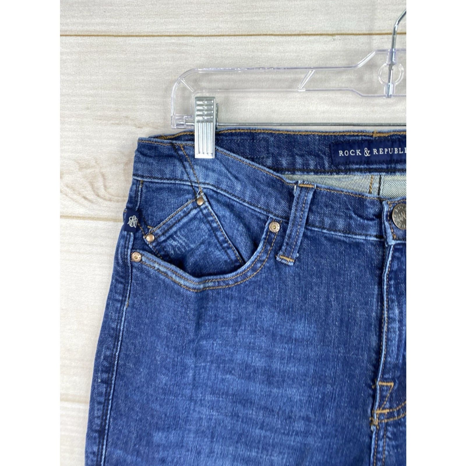 Vintage Rock & Republic Jeans 12 Blue Kasandra Bootcut 5-Pocket Distressed Denim Women’s XL-Size Size 32" / US 10 / IT 46 - 2 Thumbnail