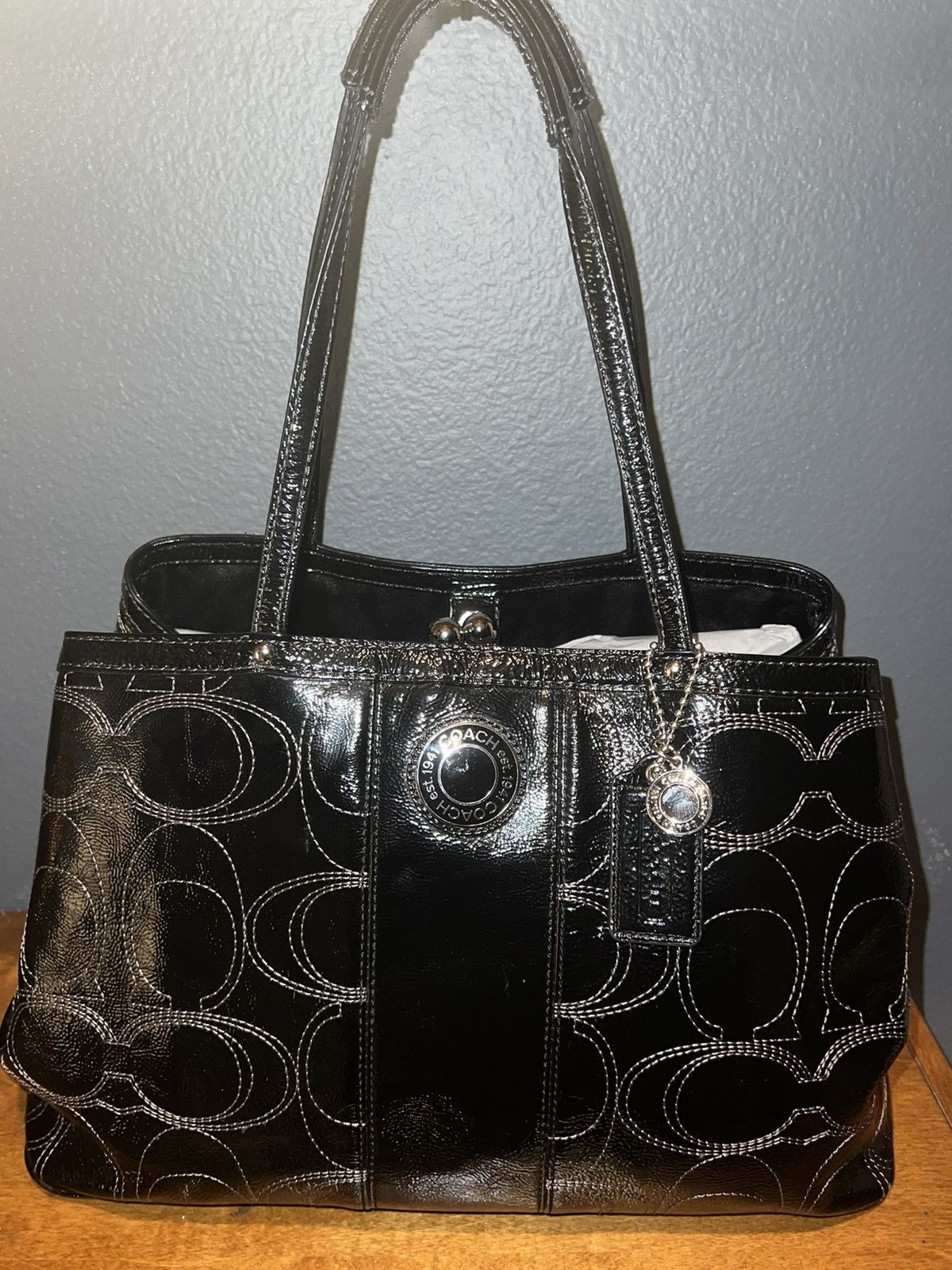 Vintage Coach Bag Black Patent Leather