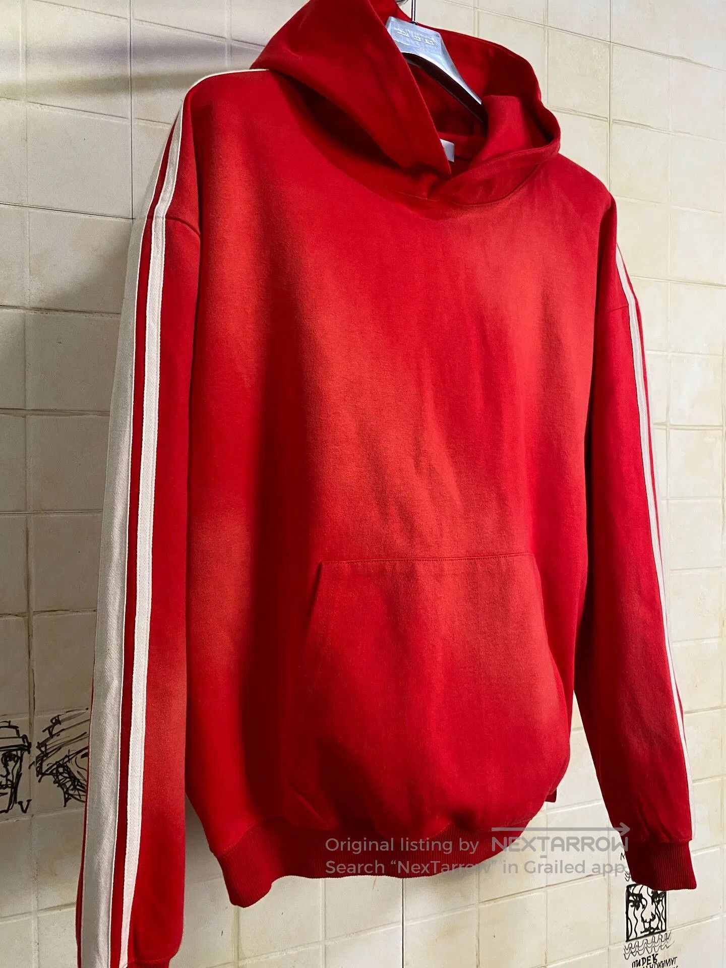 Vintage Red Striped Hoodie by Galliano Landor. Size US L / EU 52-54 / 3 - 3 Thumbnail